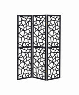 Nailan - 3-Panel Room Divider Folding Screen Open Mosaic - Black