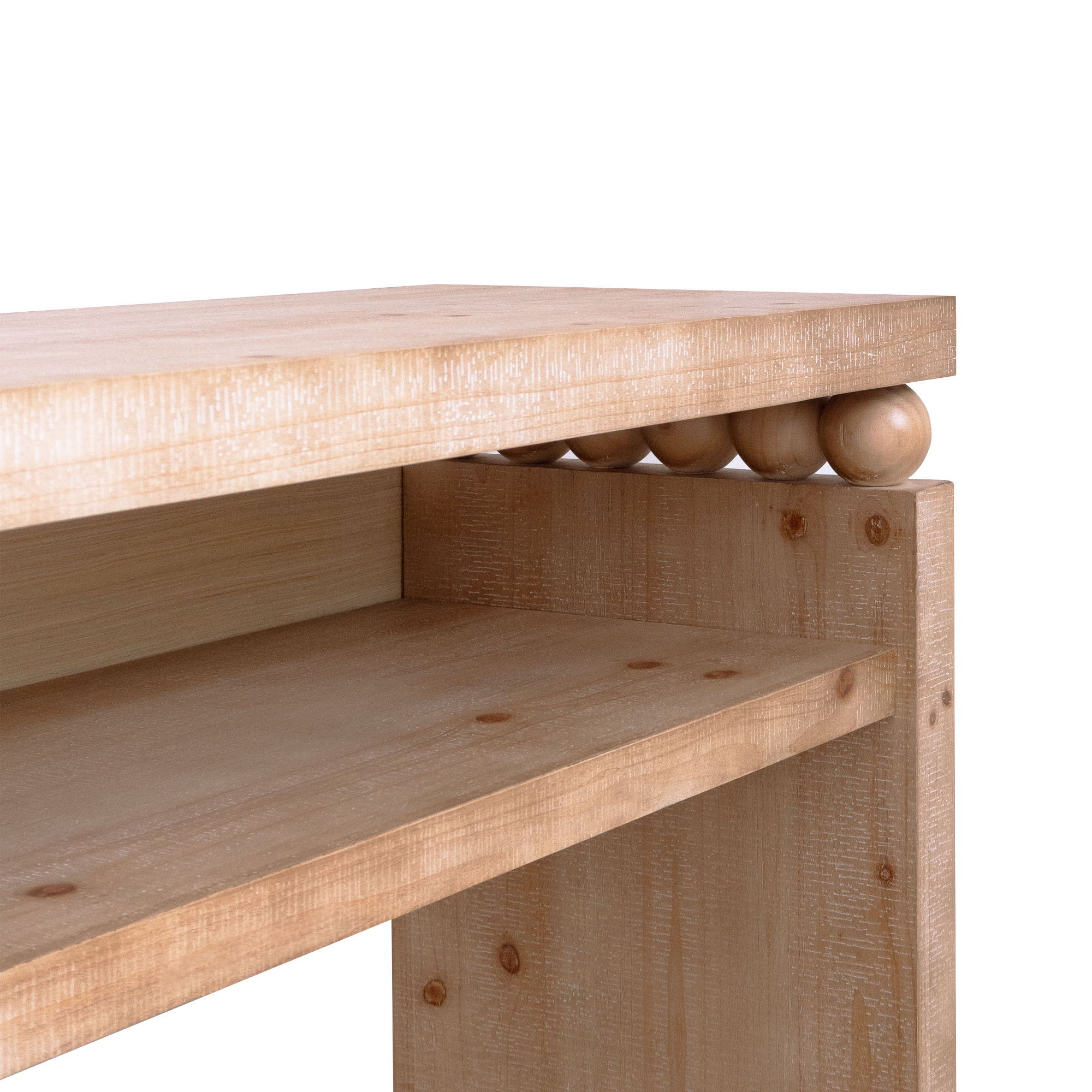 Modern Rustic Console Table, Wood Entryway Table With Shelf & Decorative Bead Detail - Natural