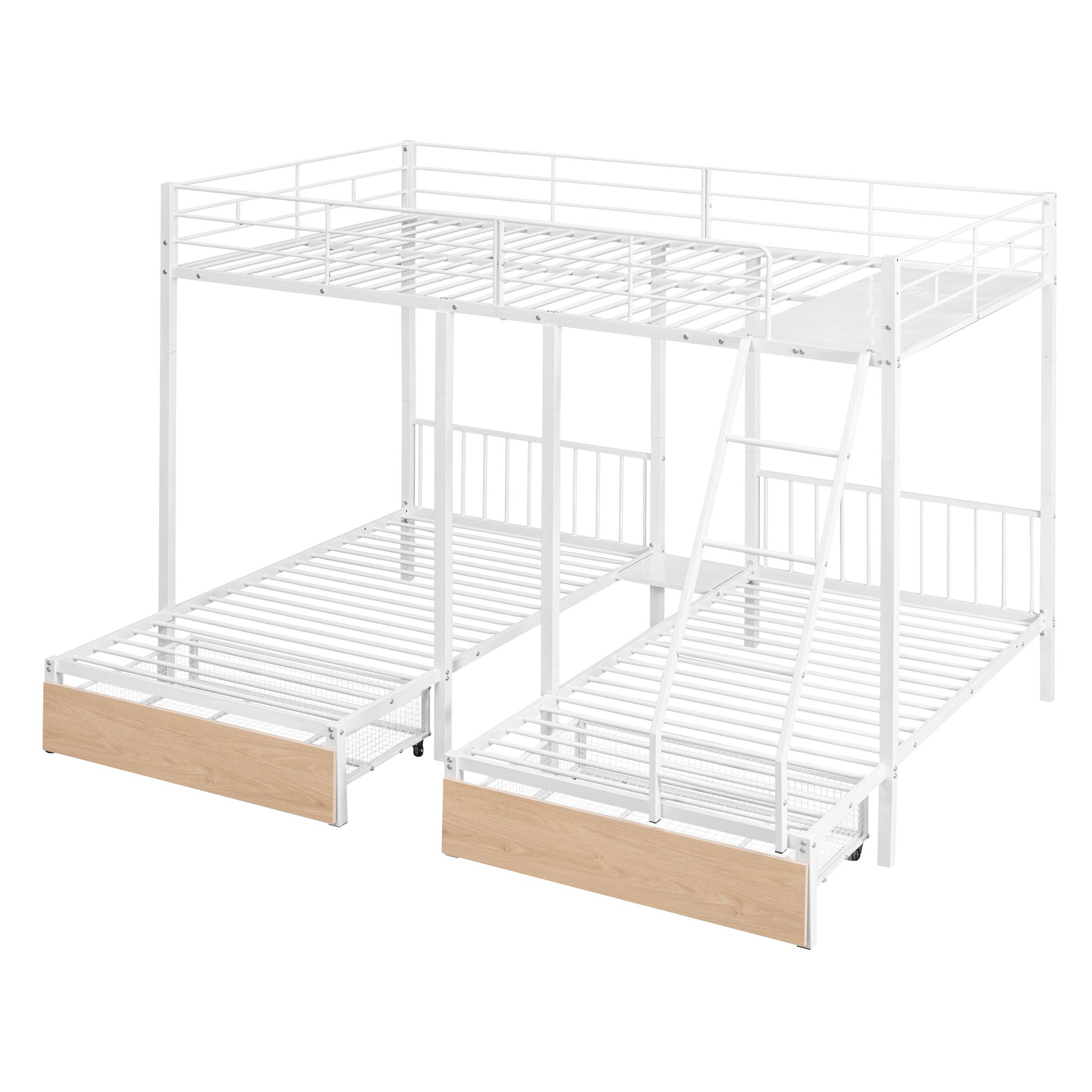 Triple Bunk Bed With Drawers And Guardrails