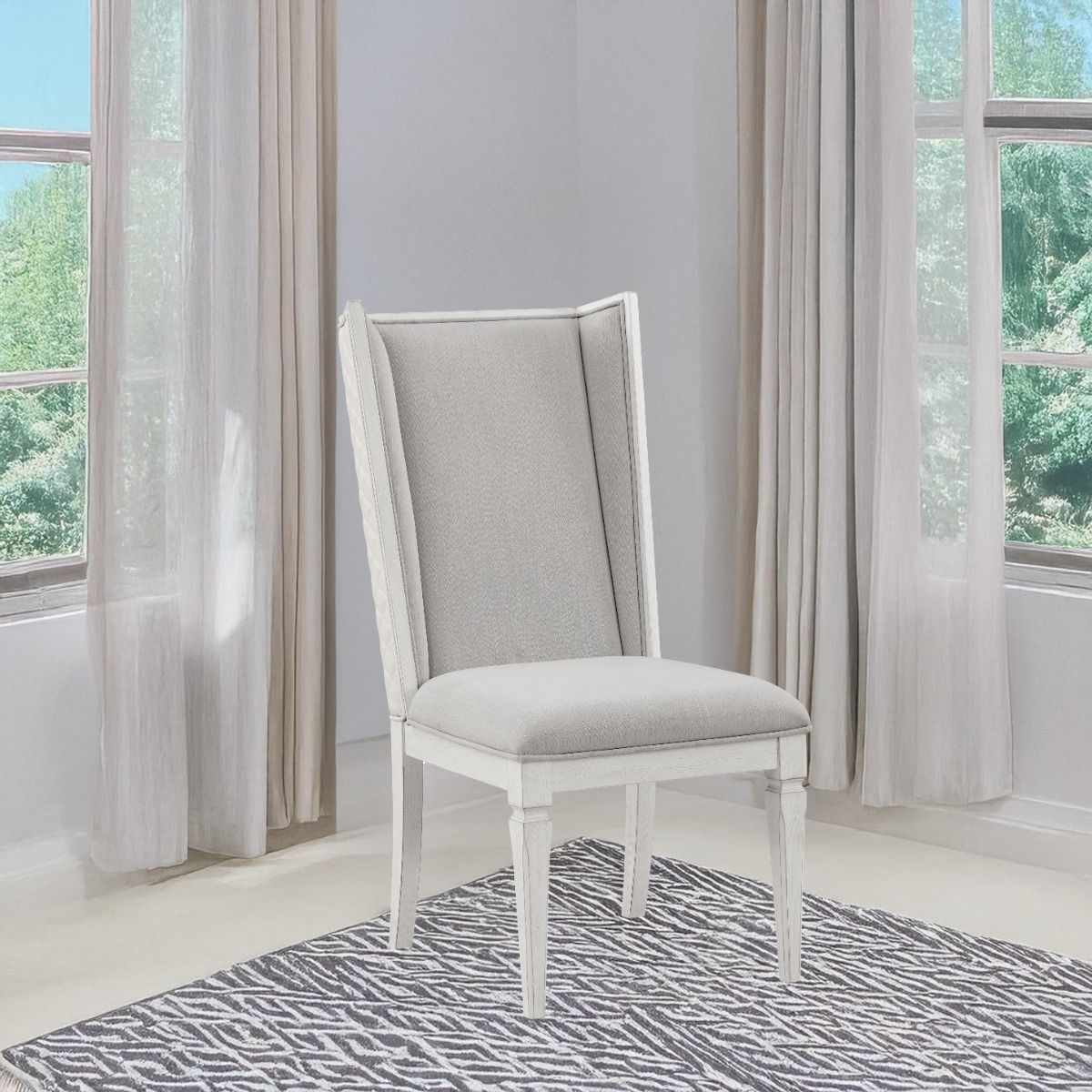 Katia - Hostess Chair Set of 2) - Light Gray Linen & Weathered White