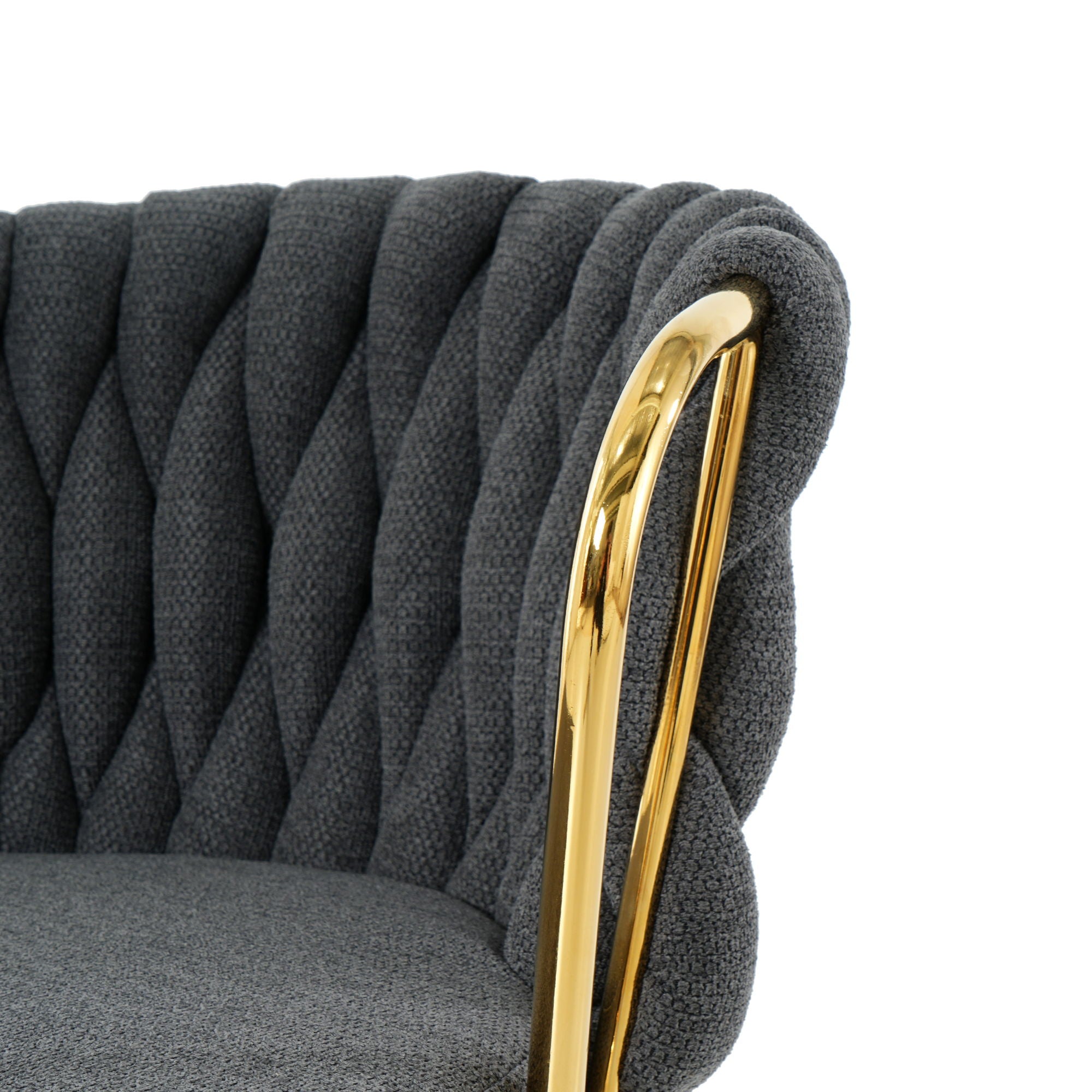 Modern Simple Linen Dining Chair With Plated Metal Legs (Set of 2)