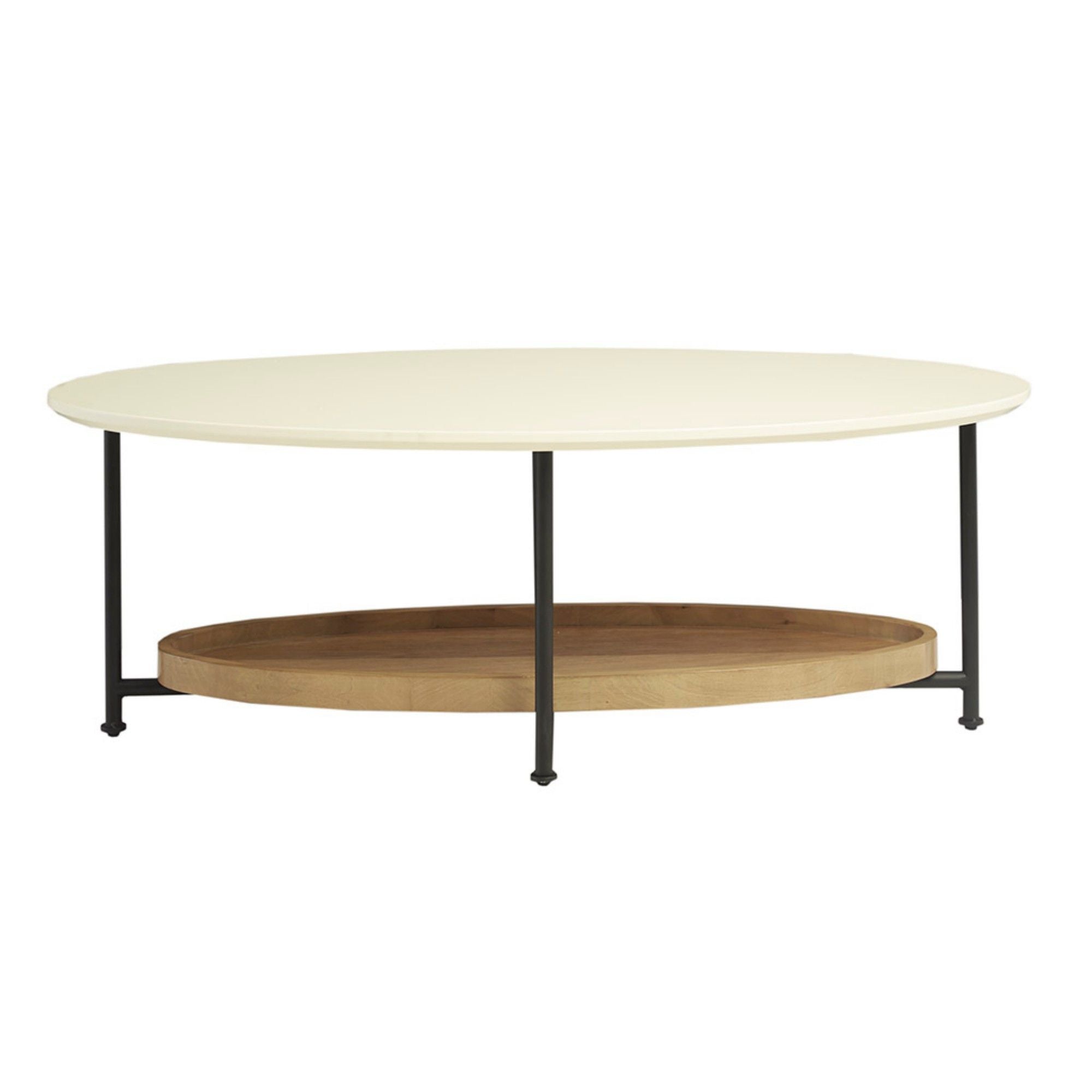 Oval Coffee Table With Metal Legs - White / Natural