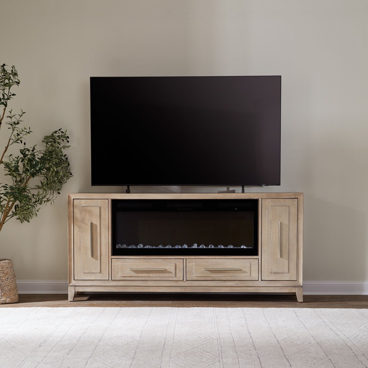 Liberty Furniture Fireplace TV Consoles - 789 80" Console With Fire FT - Light Brown | Meri Furniture