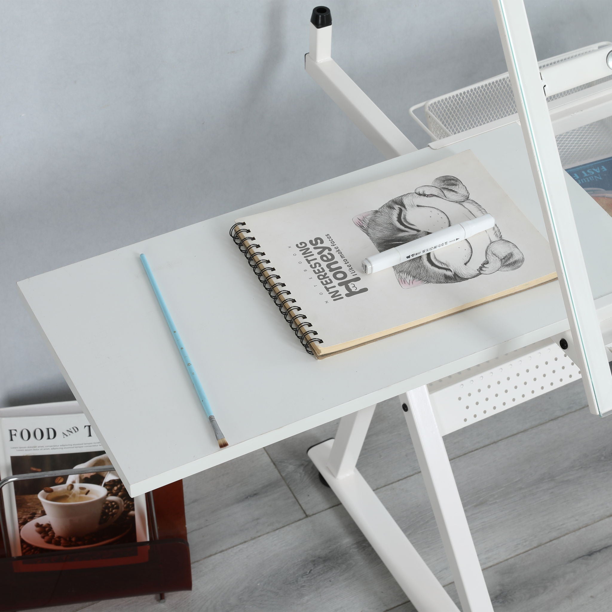 Adjustable Tempered Glass Drafting Printing Table With Chair
