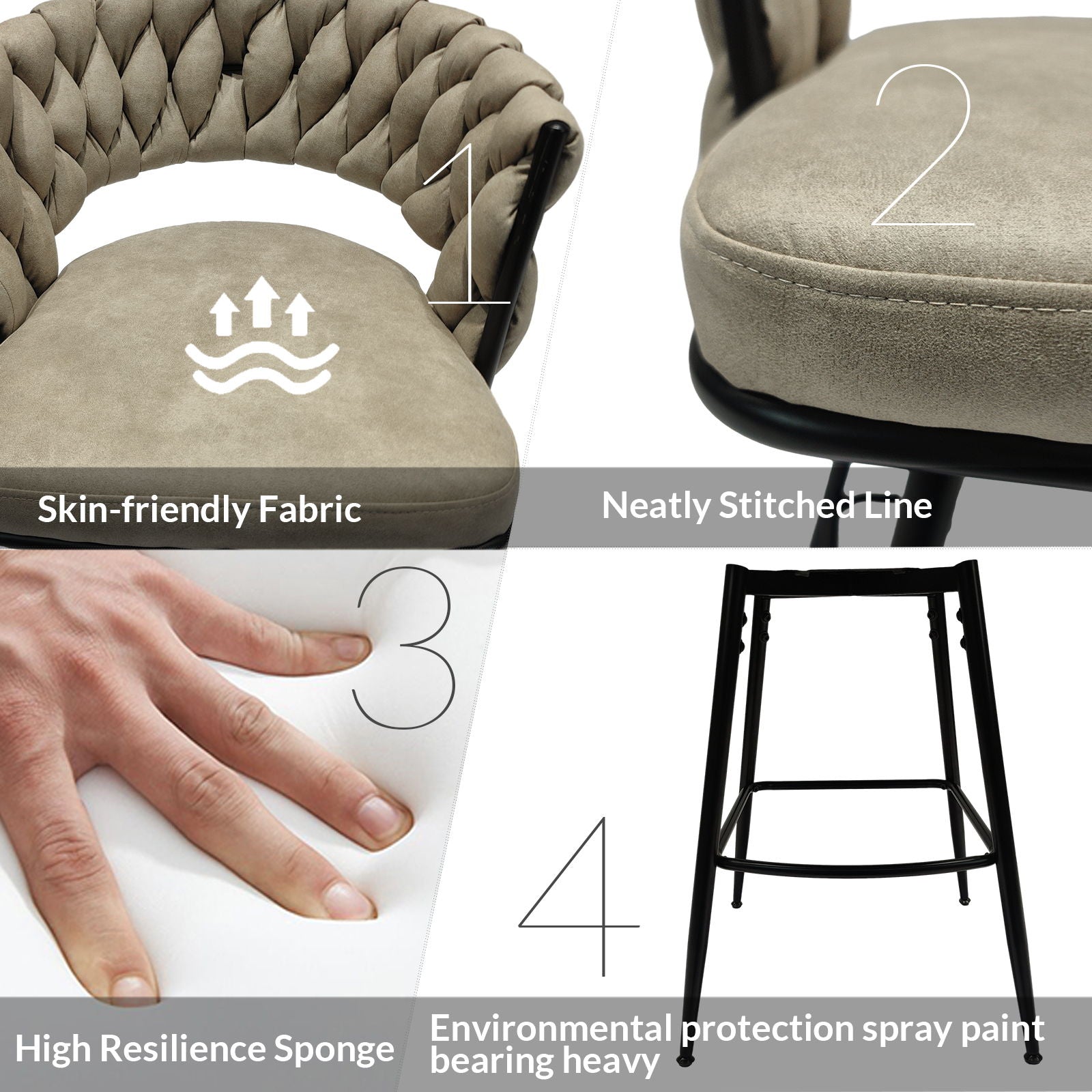 Bar Stool 360 Swivel With Back Footrest