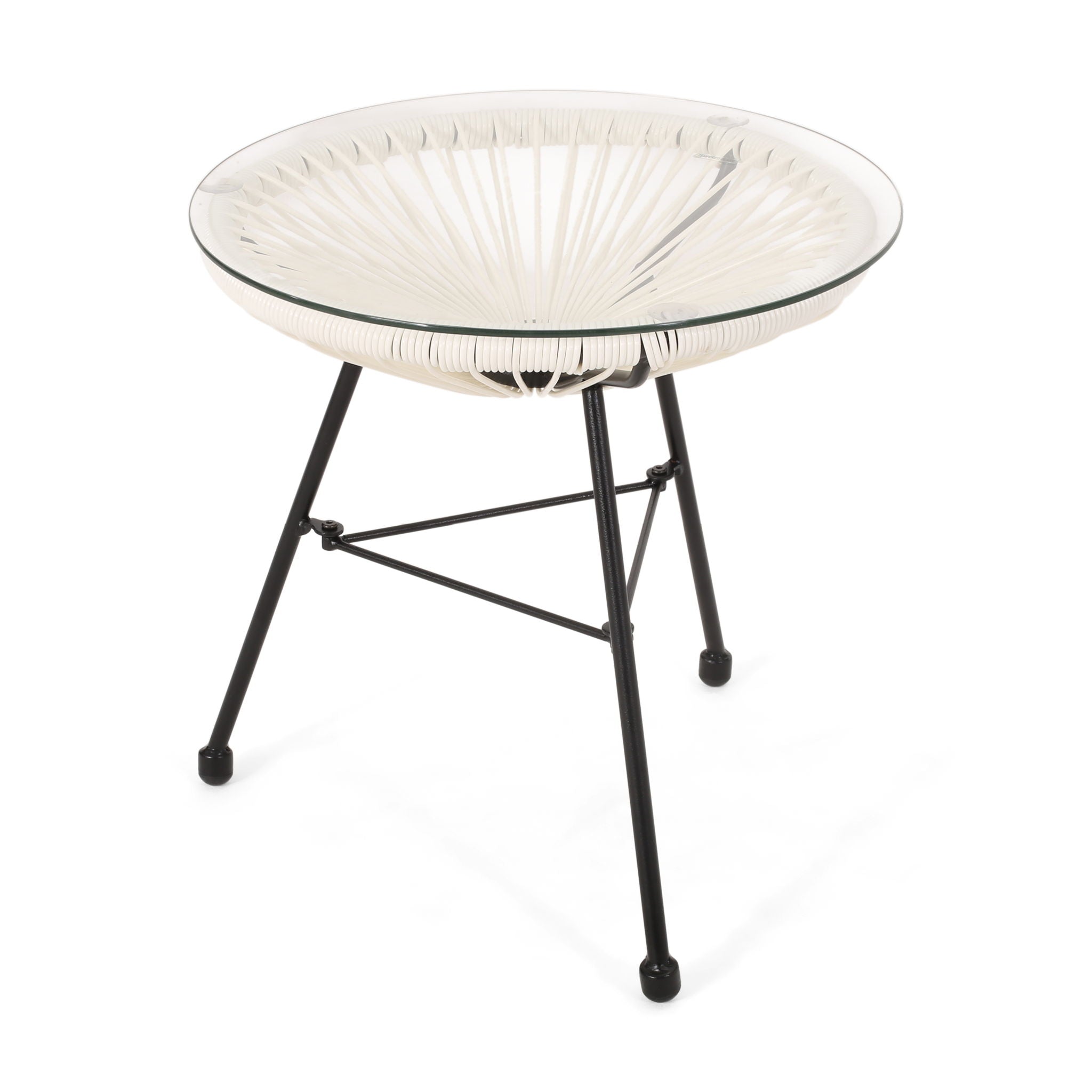 Nusa - Modern Rattan Side Table With Tempered Glass Top