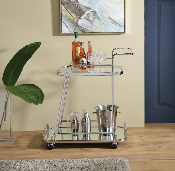 ACME Aegis - Serving Cart - Clear Glass & Chrome Finish | Meri Furniture