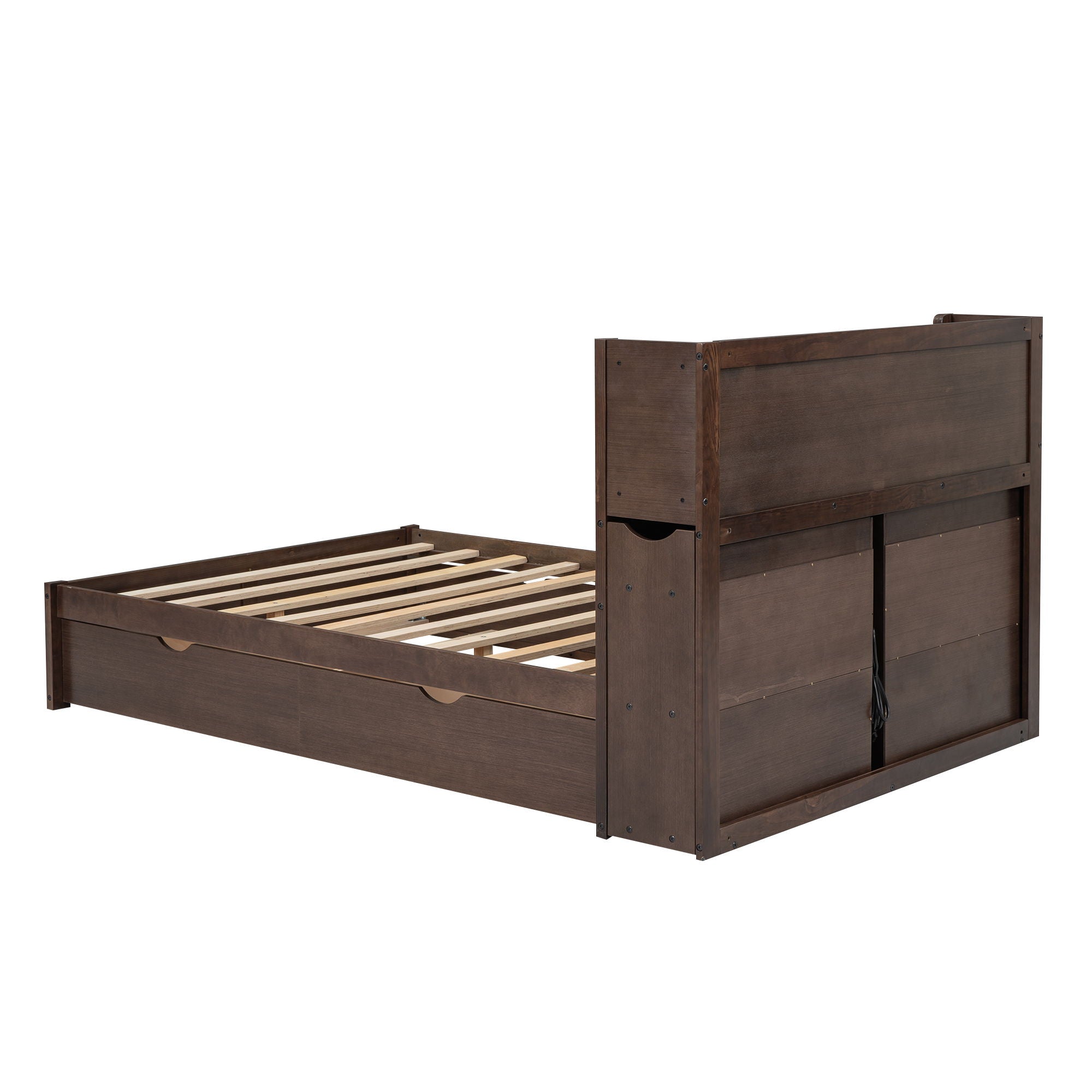 Storage Platform Bed With Pull Out Shelves, Trundle, And 2 Drawers