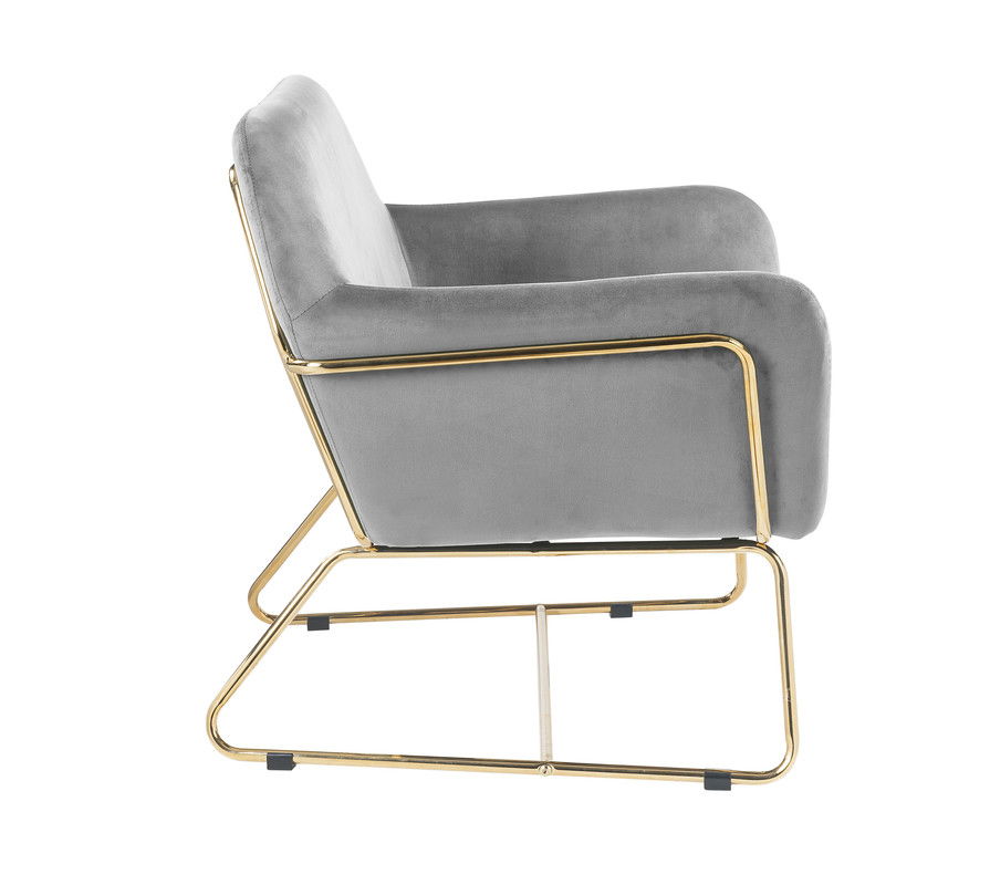 Keira 29.5"W Gray Velvet Accent Chair with Metal Base