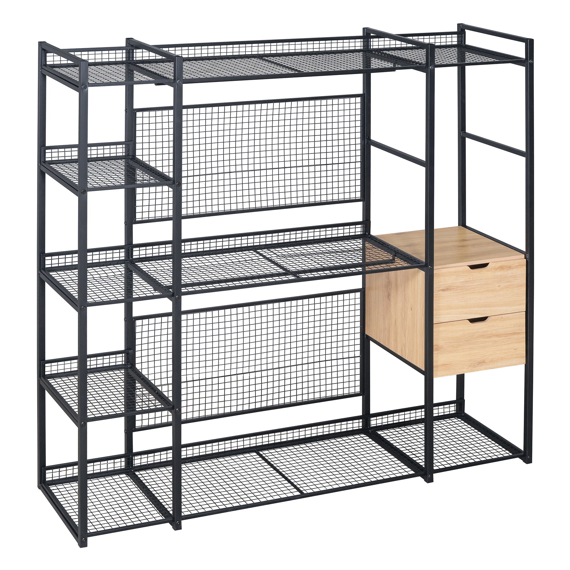 Open Style Wardrobe With Hanging Rails, Shelves And Drawers