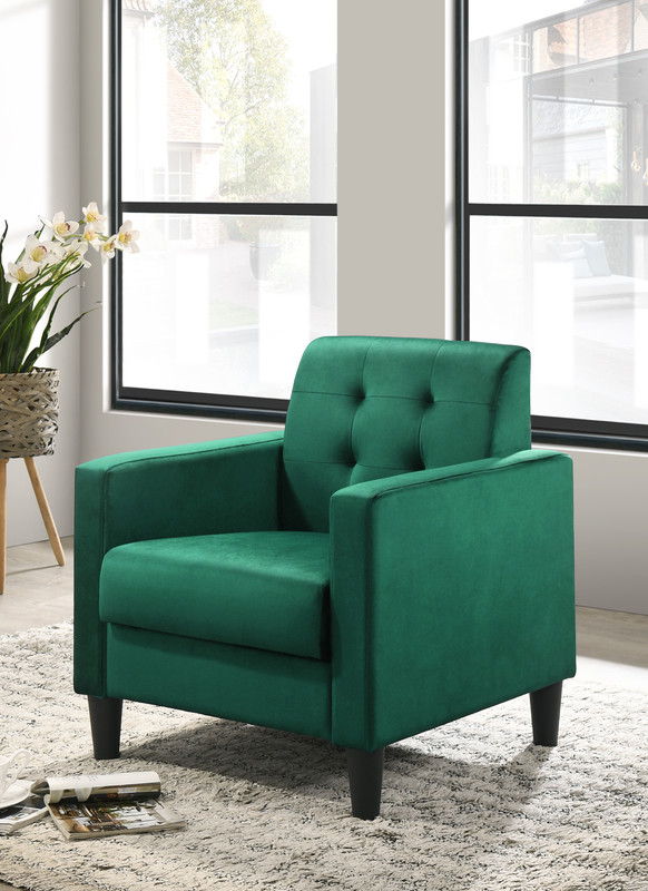 Hale 27.5"W Green Velvet Accent Armchair with Tufting