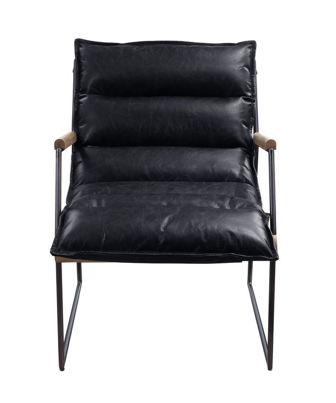 ACME Luberzo - Accent Chair - Distress Espresso Top Grain Leather & Matt Iron Finish | Meri Furniture
