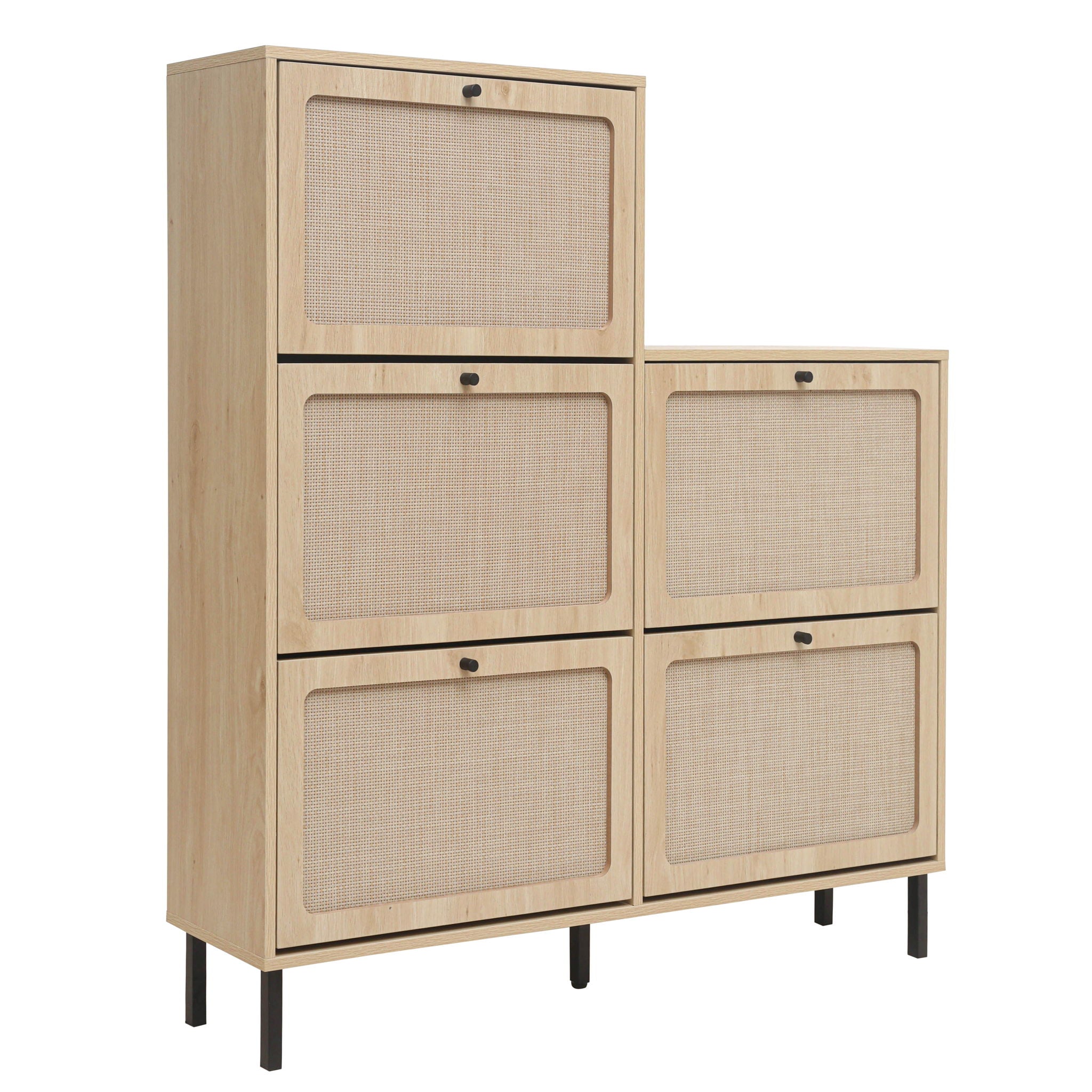 Modern Rattan 5 Door Shoe Storage Cabinet For Entryway Freestanding Design - Natural