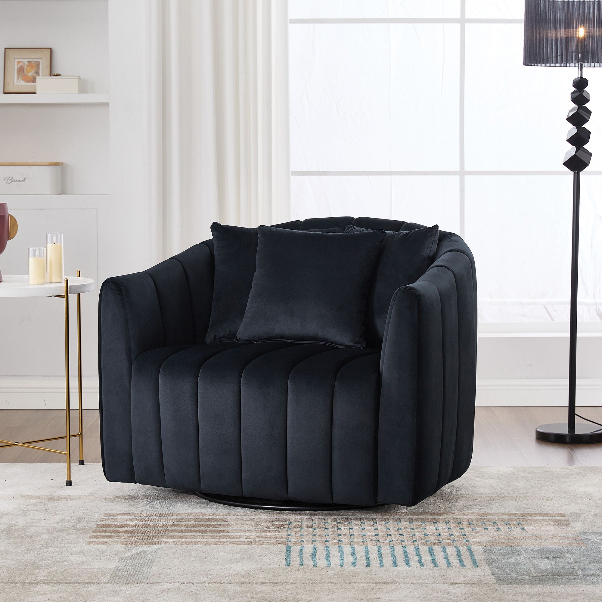 Upholstered Oversized 360° Swivel Accent Barrel Chair And Half Cozy Sofa With 3 Pillows
