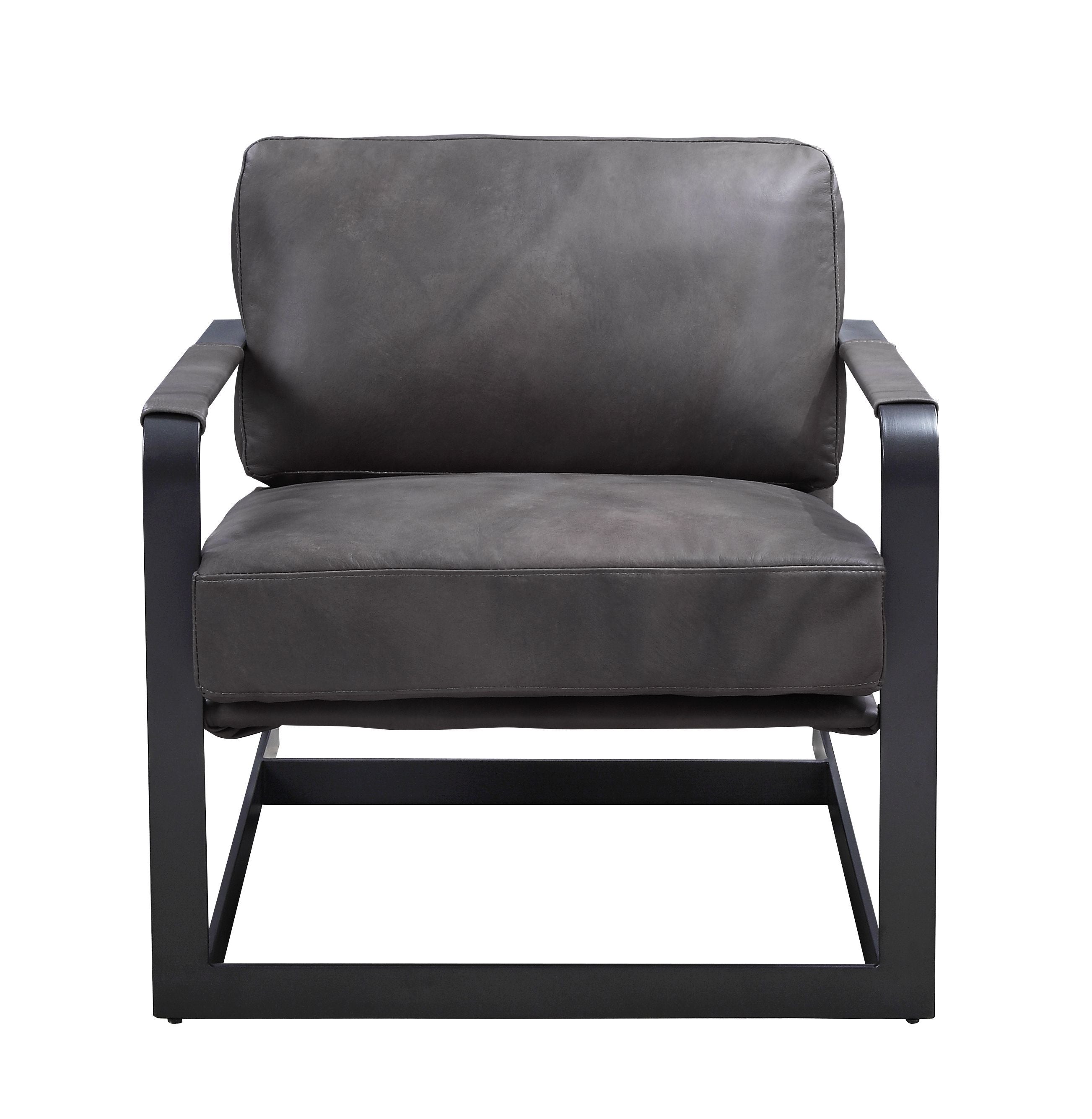 ACME Locnos - Accent Chair - Gray Top Grain Leather & Black Finish | Meri Furniture