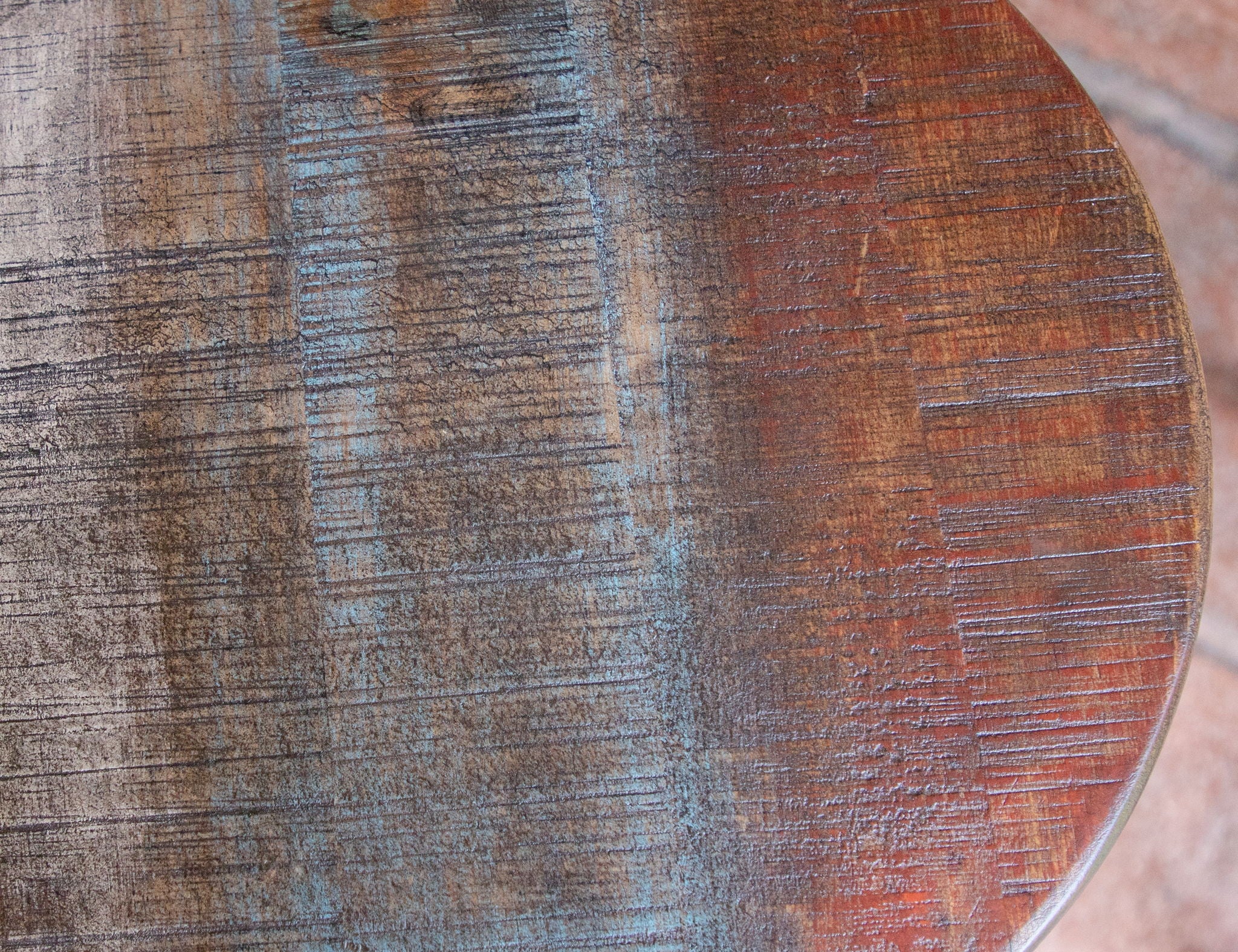 Antique - Stool With Iron Base - Multicolor