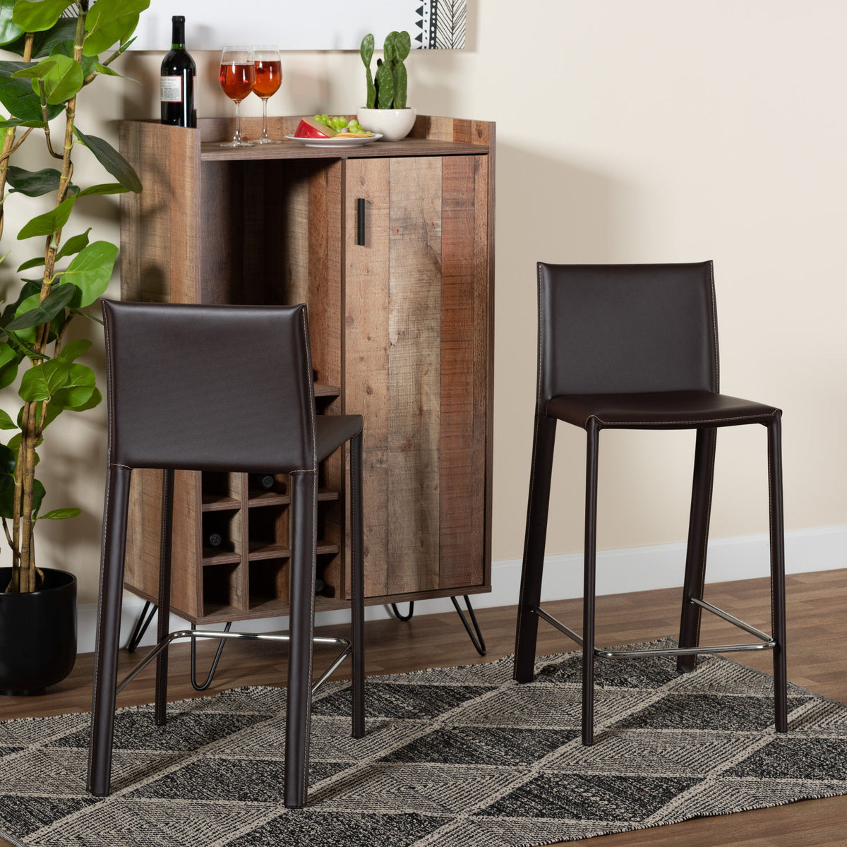 Crawford Brown Leather 2-Piece Counter Height Stool Set