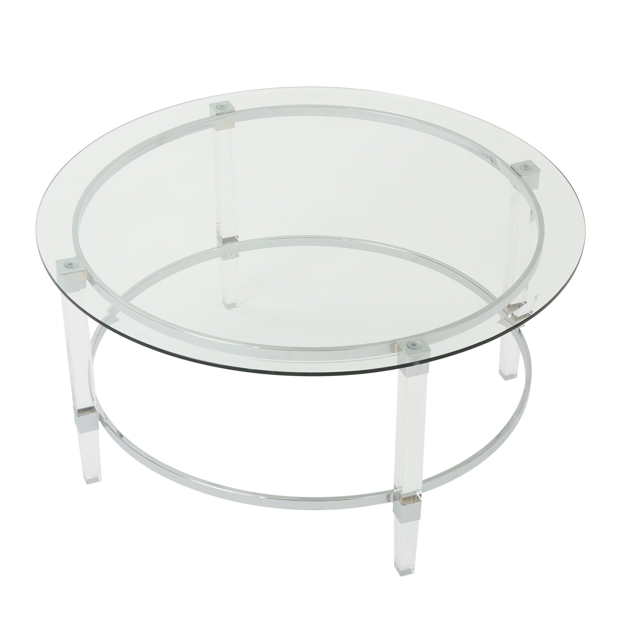 Tempered Glass Round Coffee Table With Four Legs - Clear