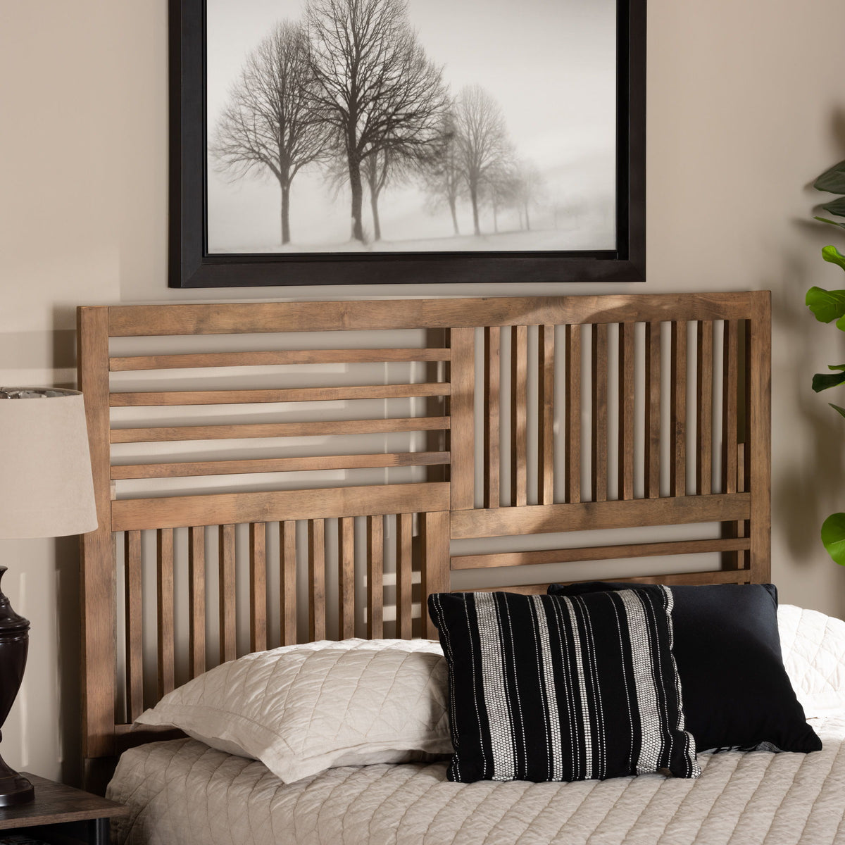 Adler Modern and Contemporary Transitional Ash Walnut Finished Wood Queen Size Headboard