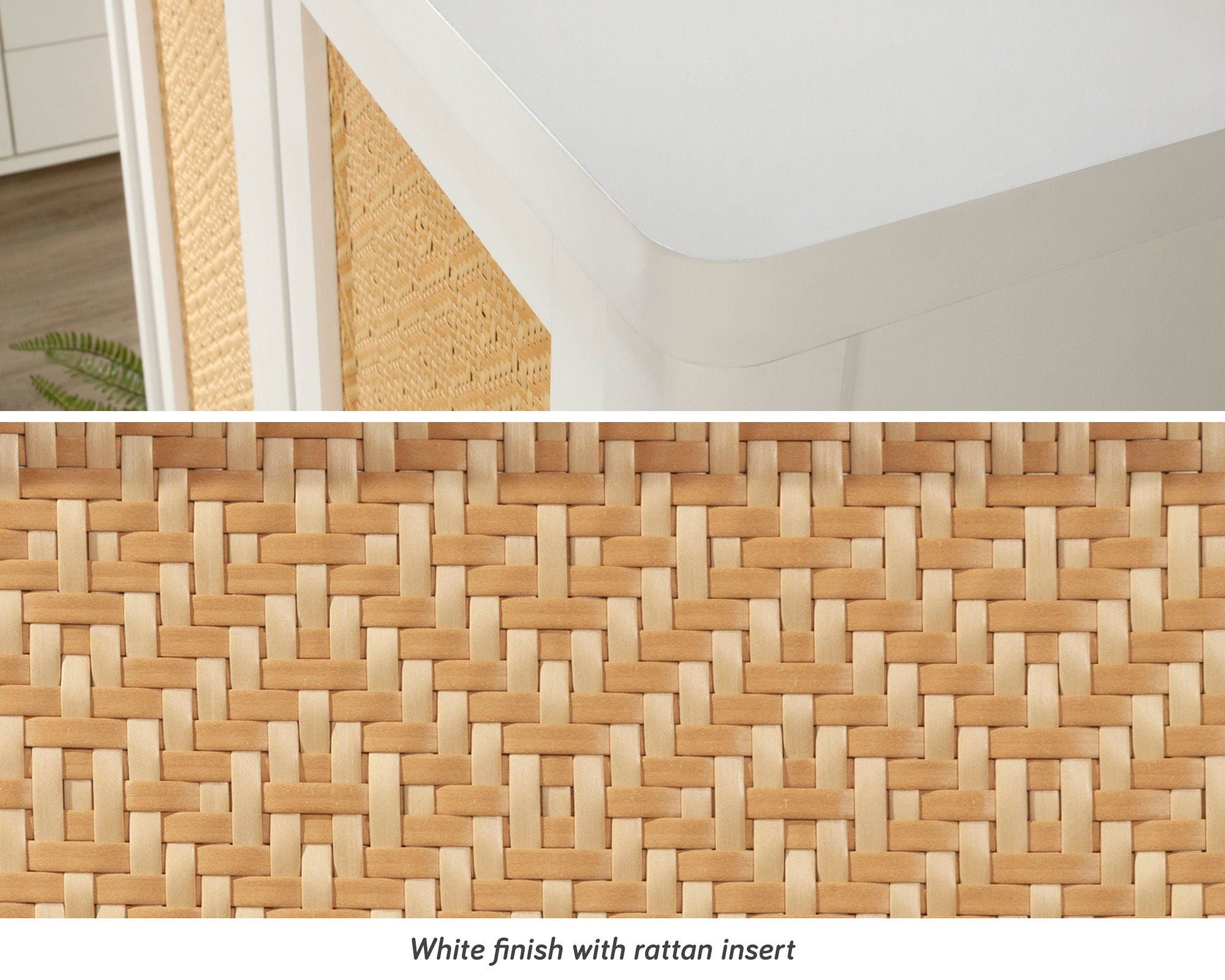 6-Shelf Storage Cabinet in White/Rattan