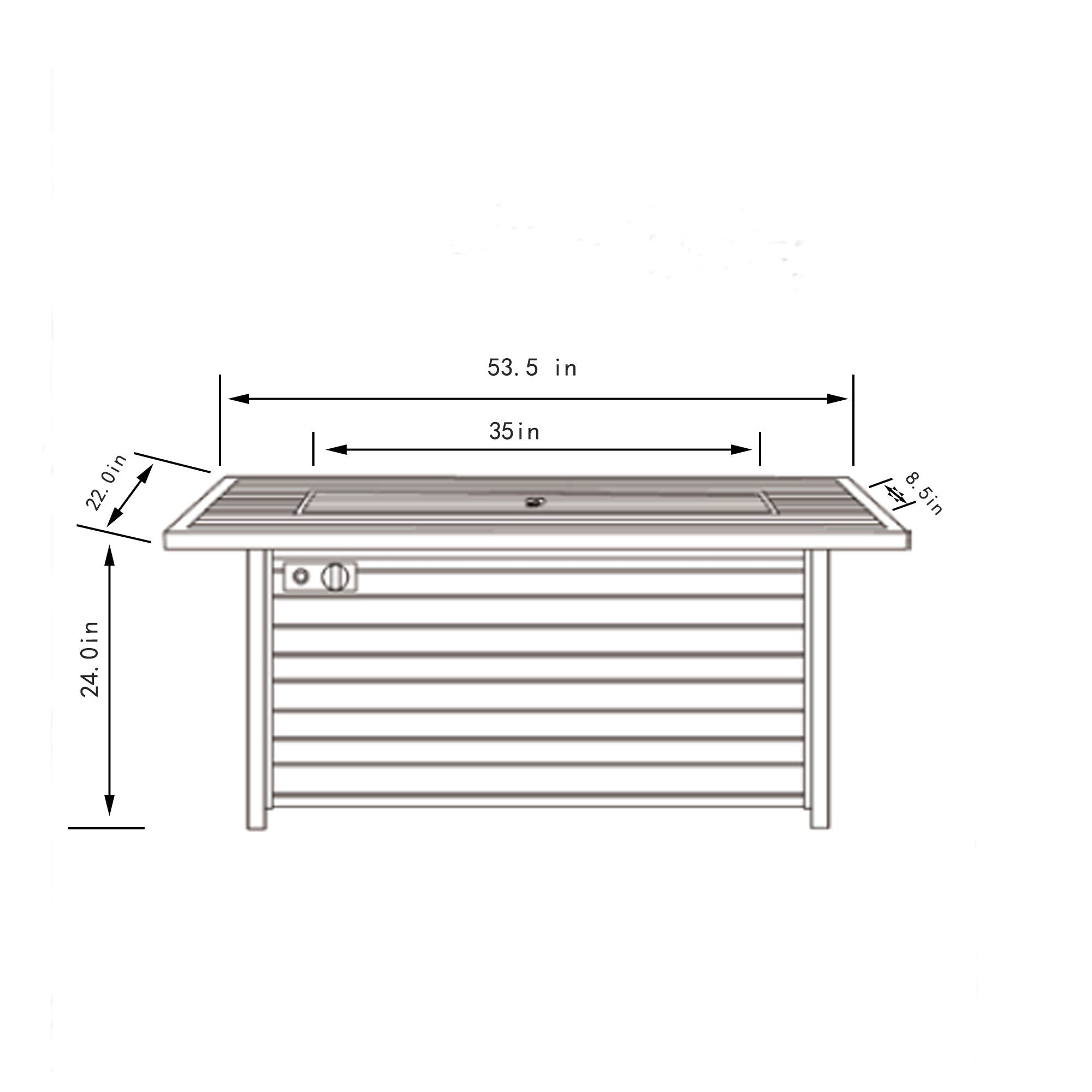 54" Propane Gas Fire Pit Table, 50000 Btu Rectangular Steel Fire Pit With Imitation Wood Grain For Outside Patio Deck Garden Courtyard - Light Beige