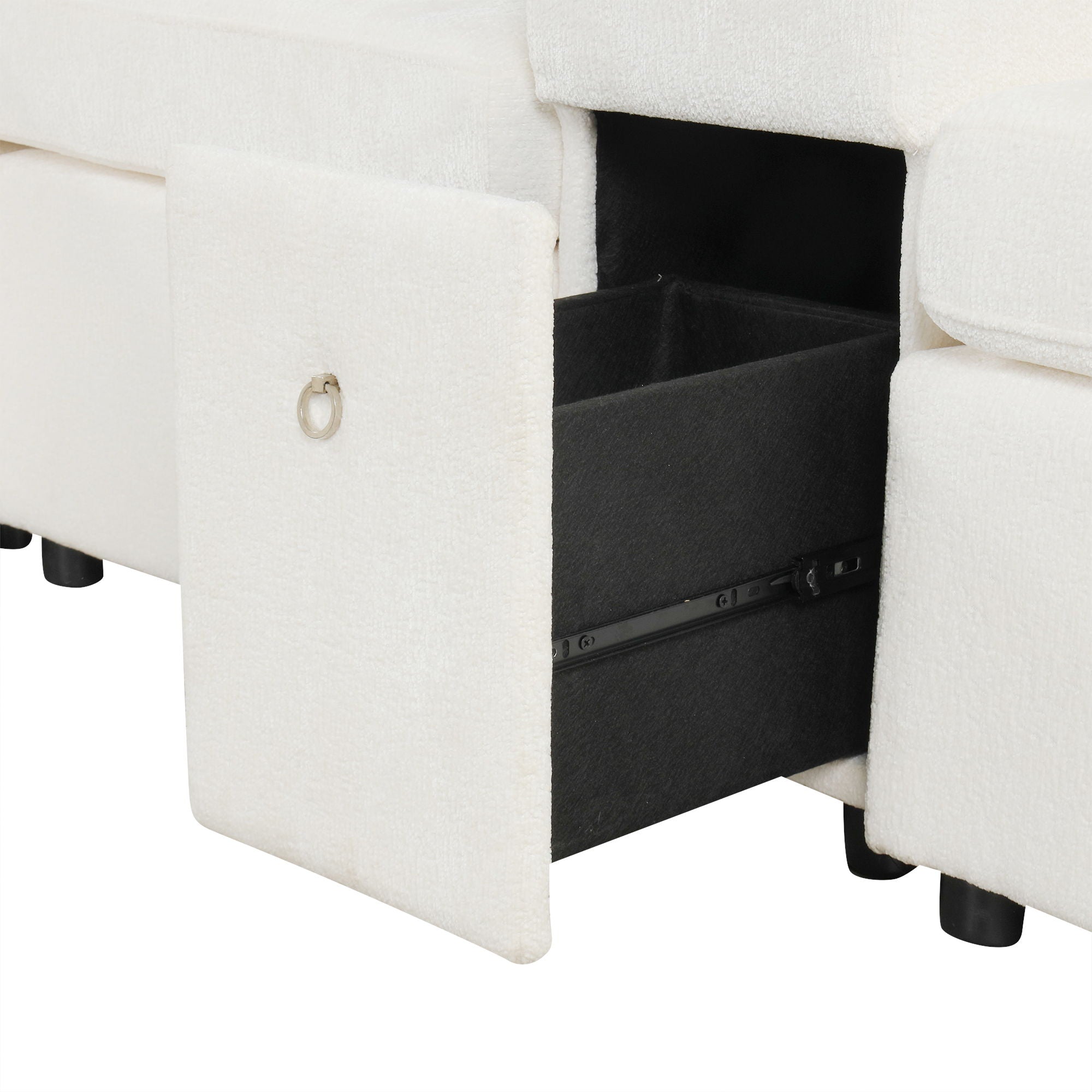 Contemporary L Shaped Convertible Sofa Bed With Pull Out Bed, Cup Holders, And Storage