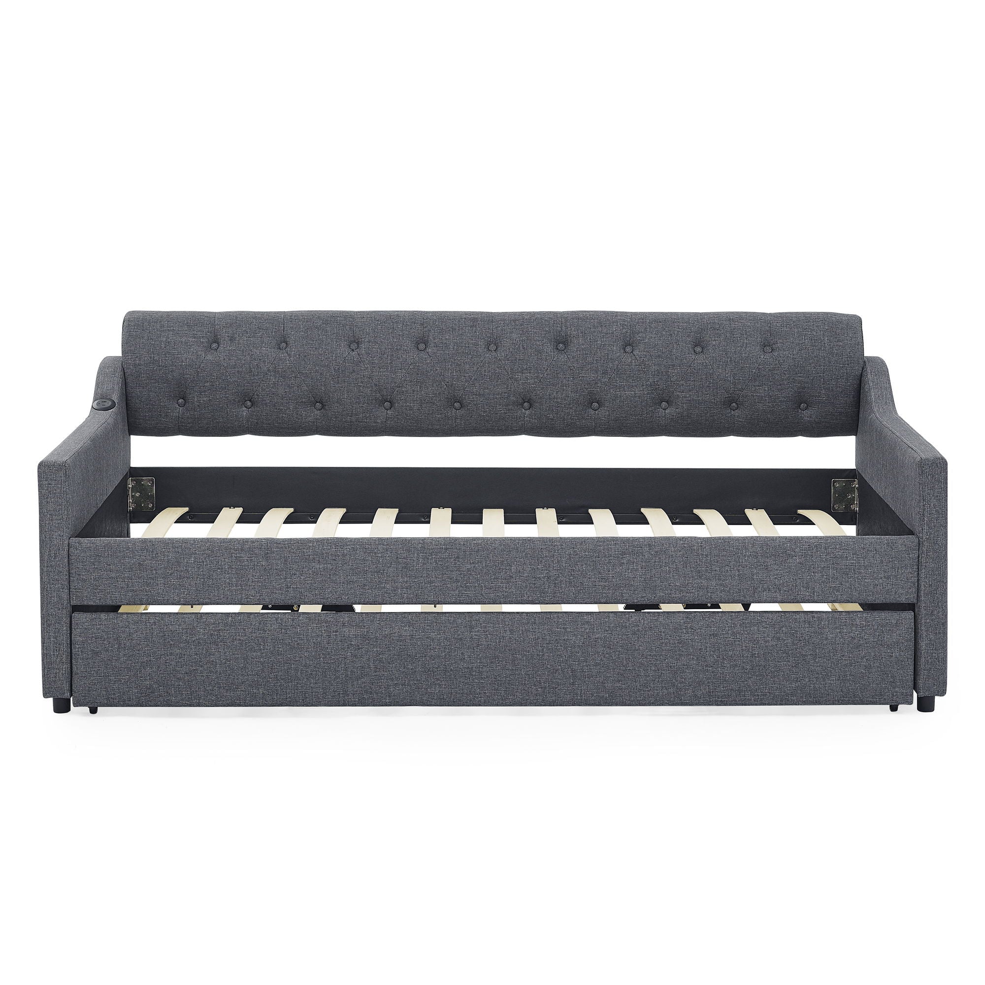 Size Upholstered Daybed With Trundle And USB Charging Armrest