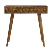 Cube Carved Console Table - Light Brown