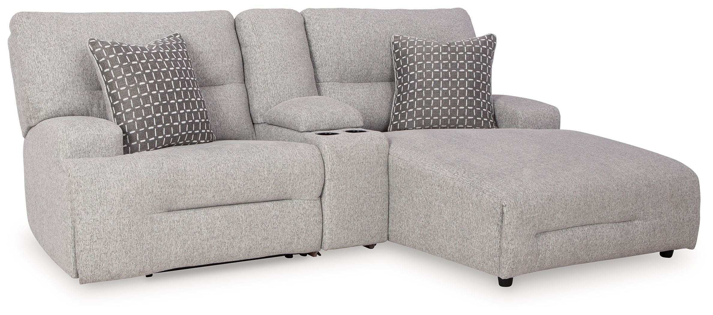 Signature Design by Ashley® Acklen Place - Pewter - 4 Pc. - 3-Piece Power Reclining Sectional Sofa With Raf Chaise, Wide Seat Power Recliner | Meri Furniture