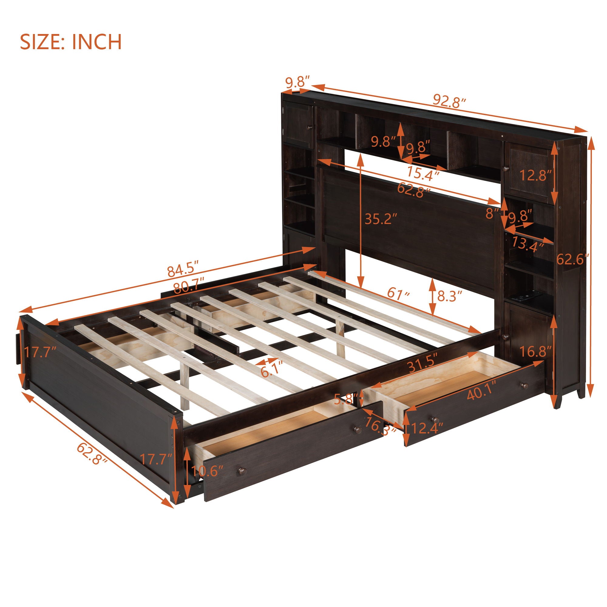Bed With All In One Cabinet, Shelf And Sockets