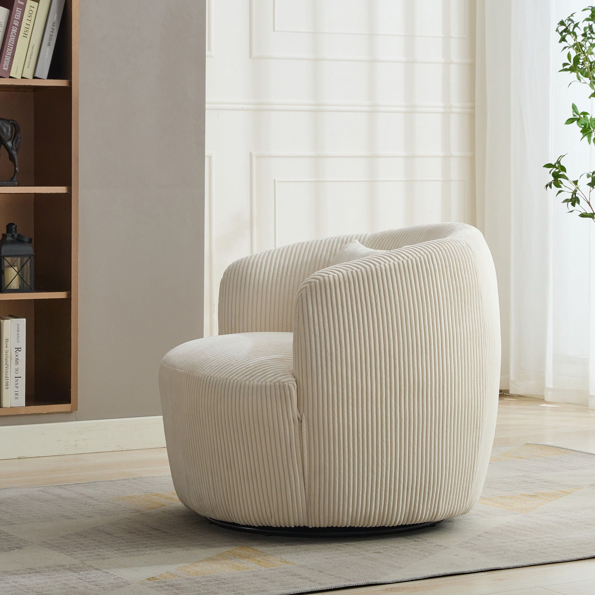 Wide Upholstered Corduroy 360° Swivel Barrel Soft Chair With Pillow