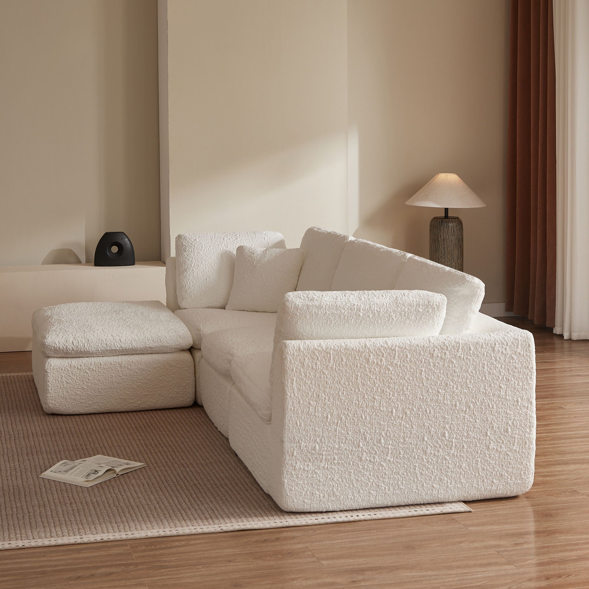 Cloud Sectional Couch, Convertible With Ottoman, 3 Seater Modular Design
