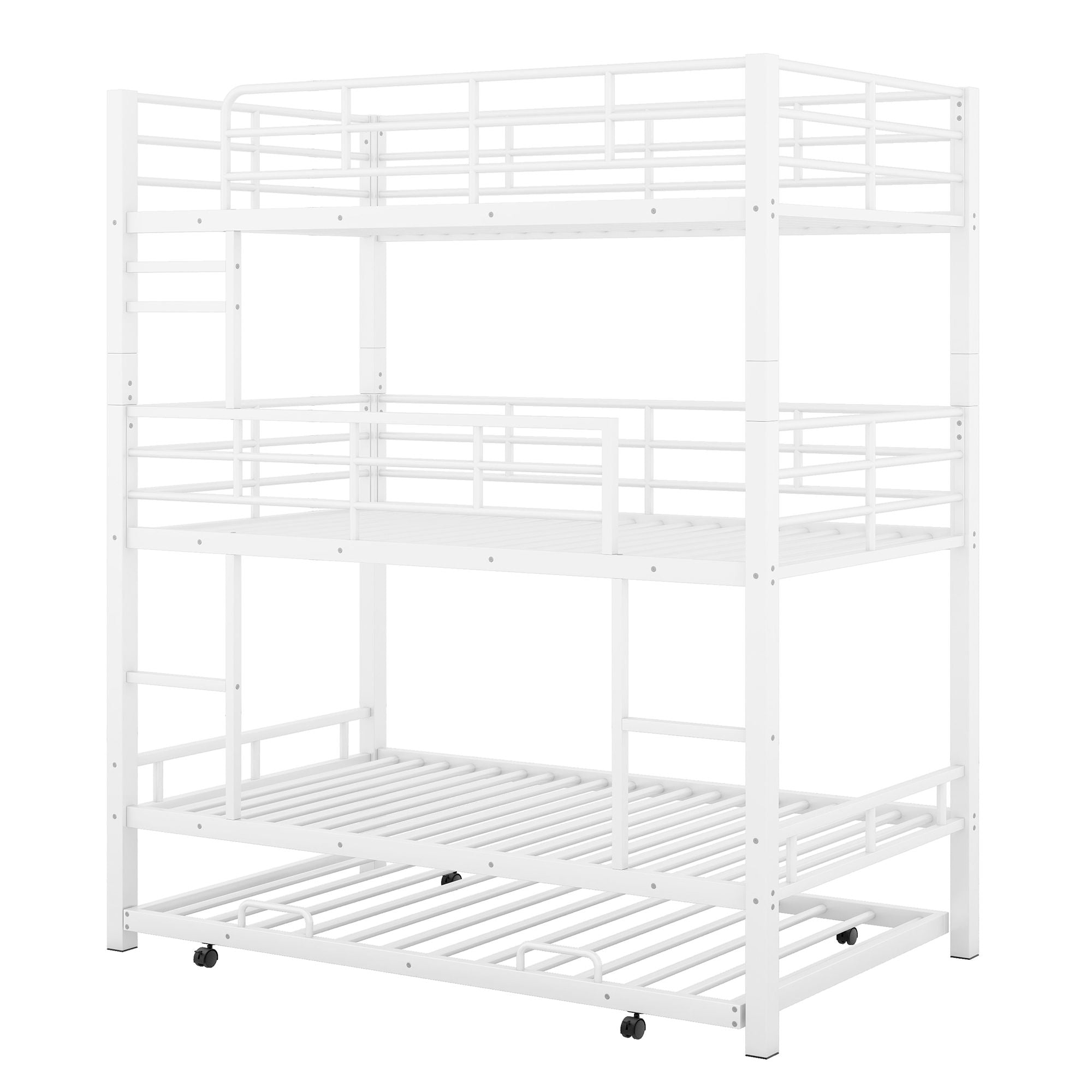 Triple Bunk Bed With Trundle, Heavy Duty Steel Construction