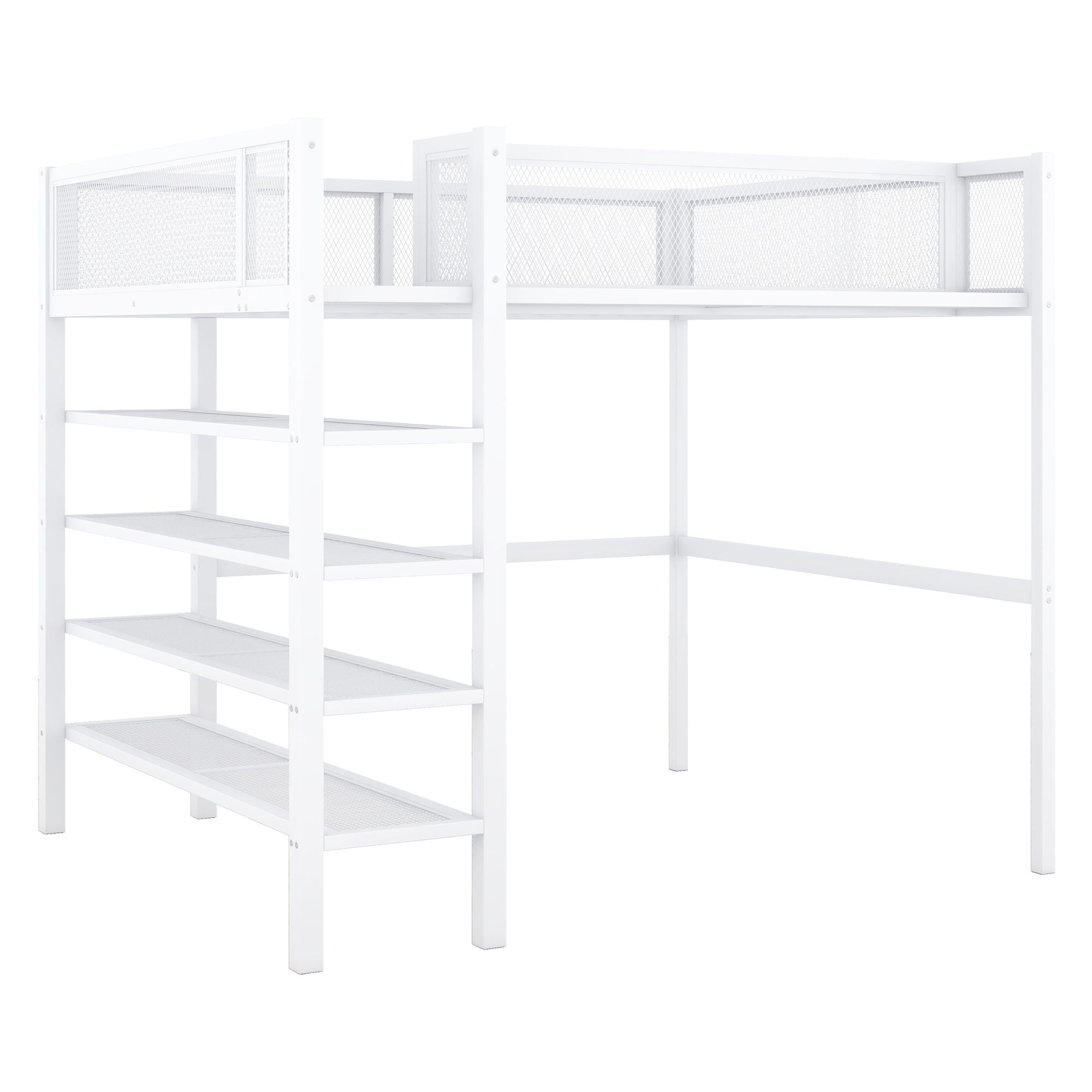 Loft Bed With 4 Tier Shelves And Storage