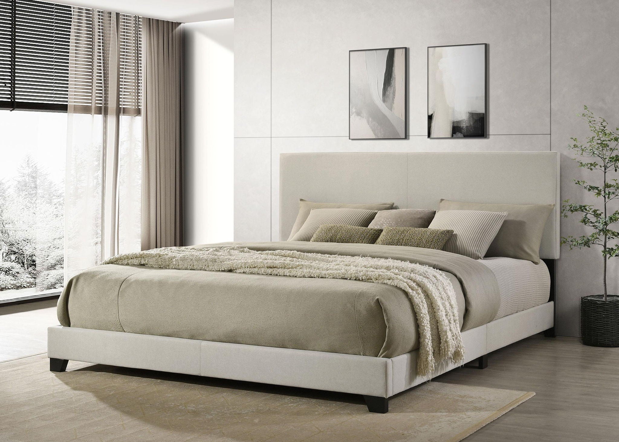 Dorian Fabric Upholstered California King Panel Bed Cream