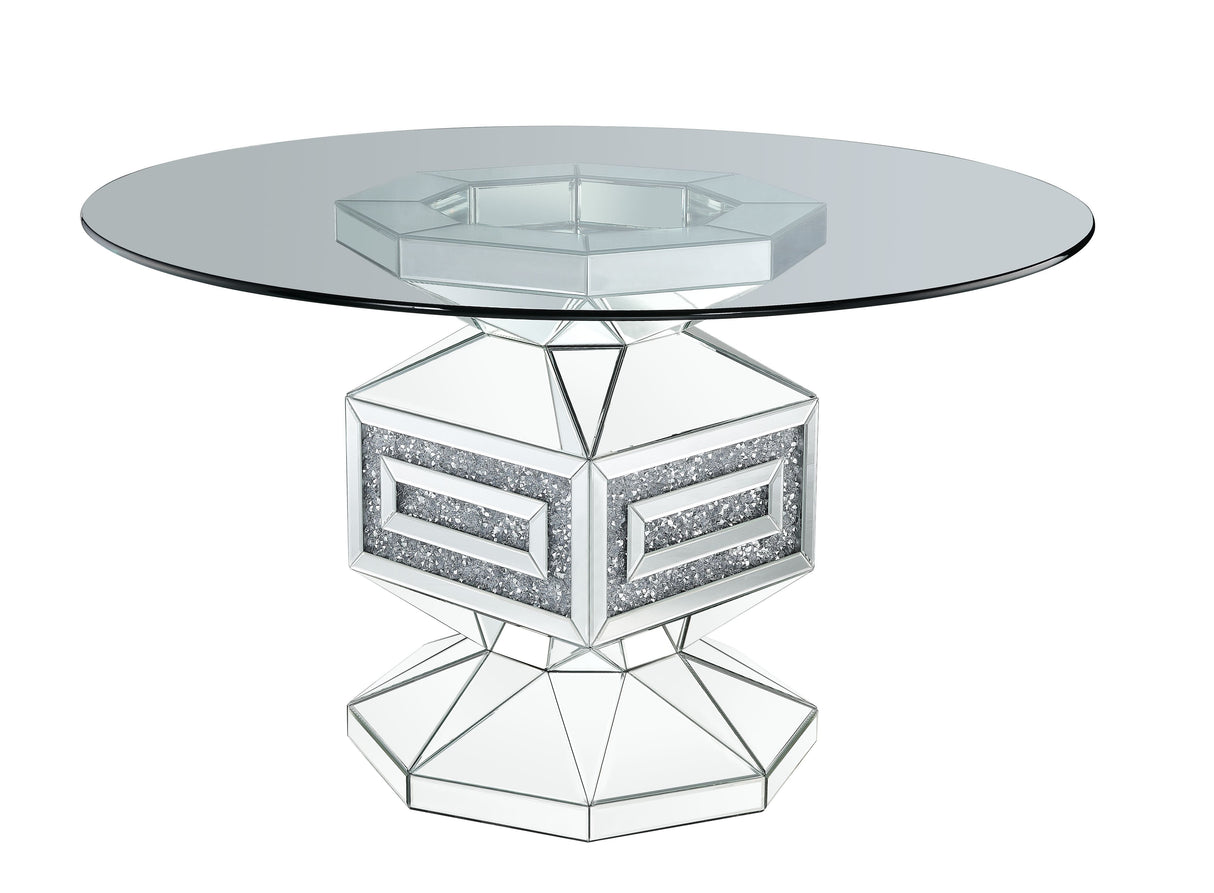 ACME Noralie - Dining Table - Clear Glass, Mirrored & Faux Diamonds - 30" | Meri Furniture