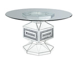 ACME Noralie - Dining Table - Clear Glass, Mirrored & Faux Diamonds - 30" | Meri Furniture