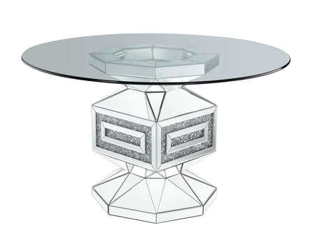 ACME Noralie - Dining Table - Clear Glass, Mirrored & Faux Diamonds - 30" | Meri Furniture