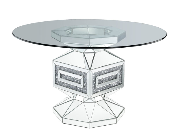 ACME Noralie - Dining Table - Clear Glass, Mirrored & Faux Diamonds - 30" | Meri Furniture