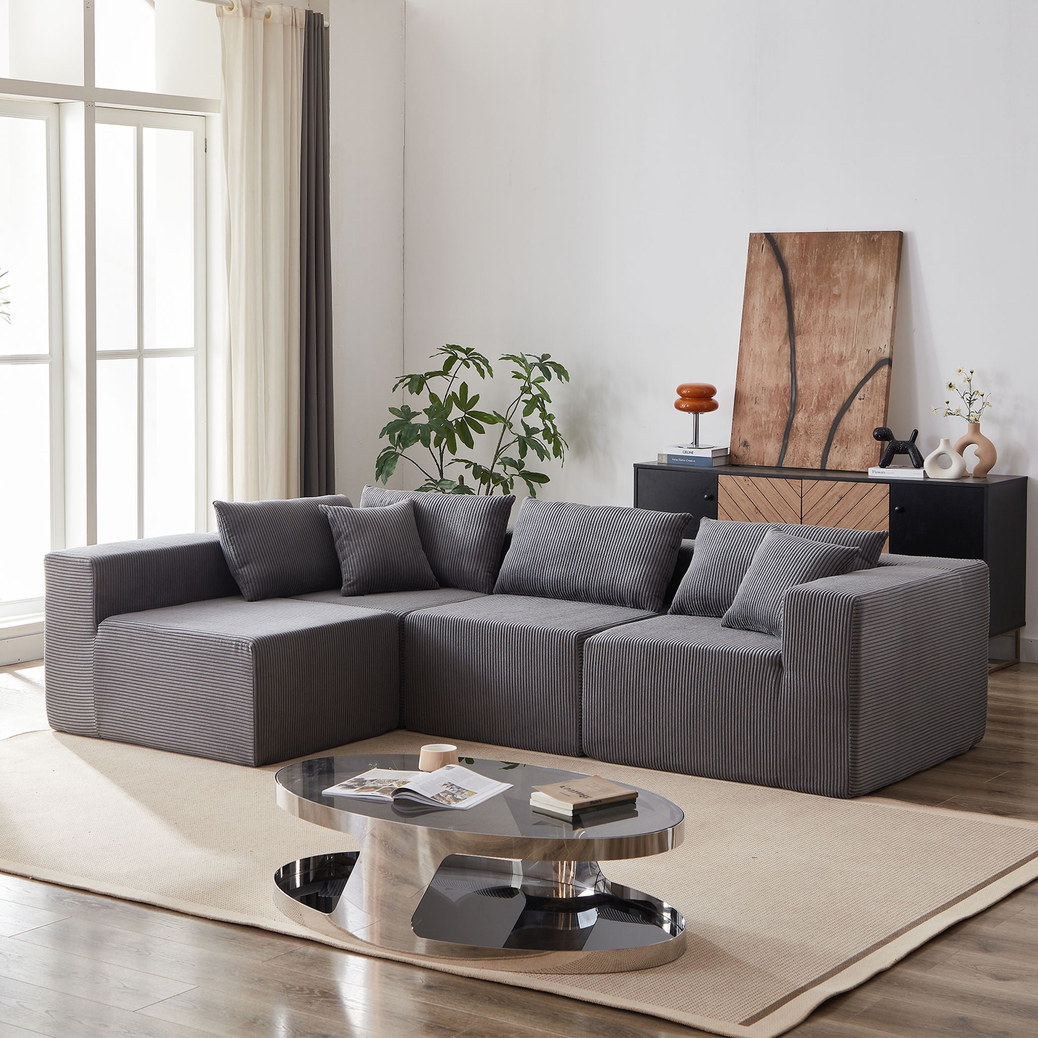 Modular L Shaped Sectional Compressed Sofa, Free Combination