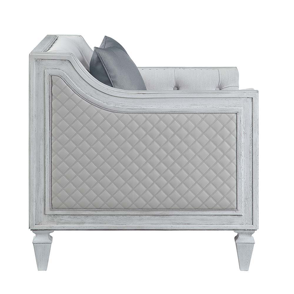 ACME Katia - Chair - Light Gray Linen & Weathered White Finish | Meri Furniture