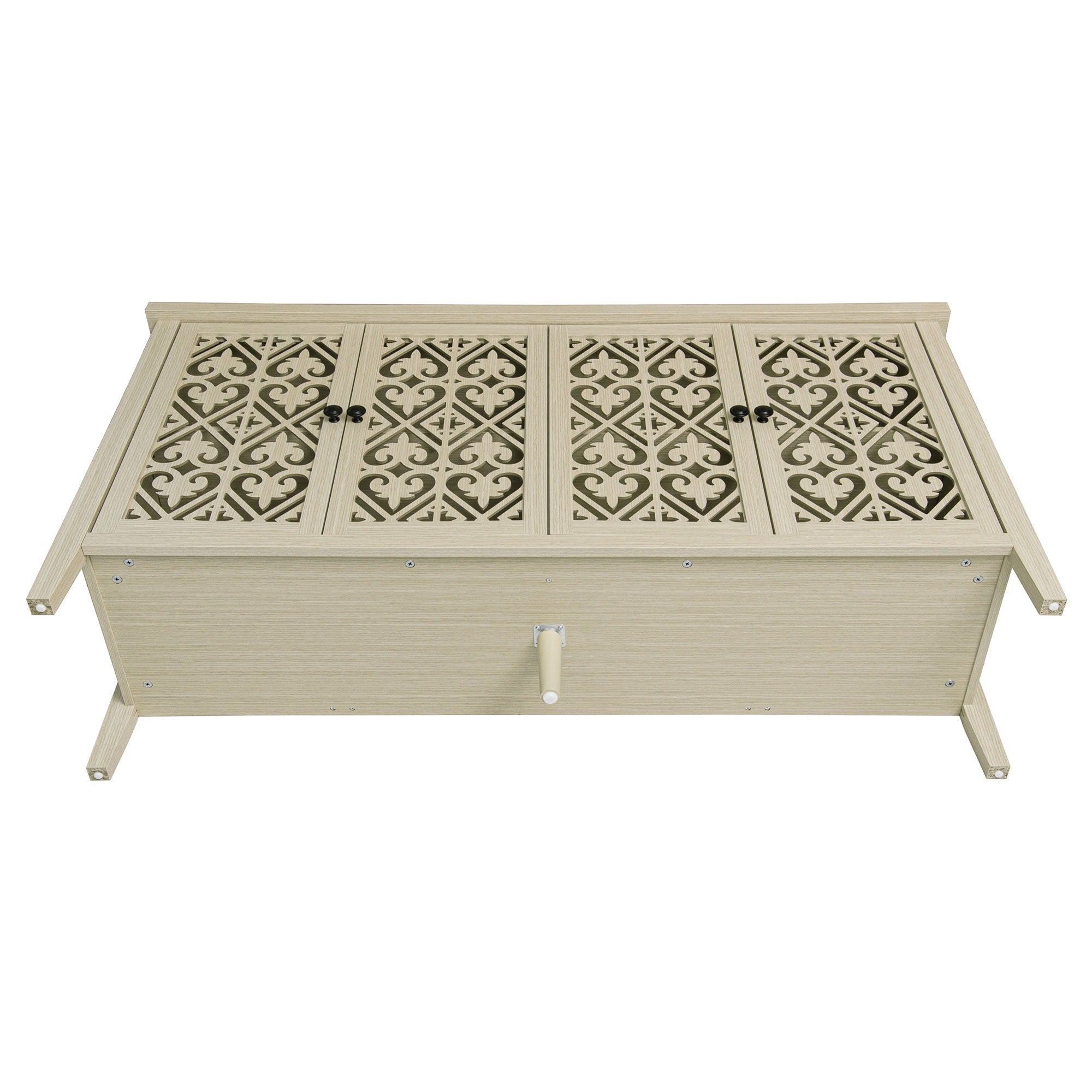 Hollowed Out Cabinet With 4 Doors, American Furniture, Suitable For Bedroom, Living Room, Study - Natural