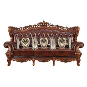 ACME Eustoma - Sofa - Cherry Top Grain Leather Match & Walnut | Meri Furniture