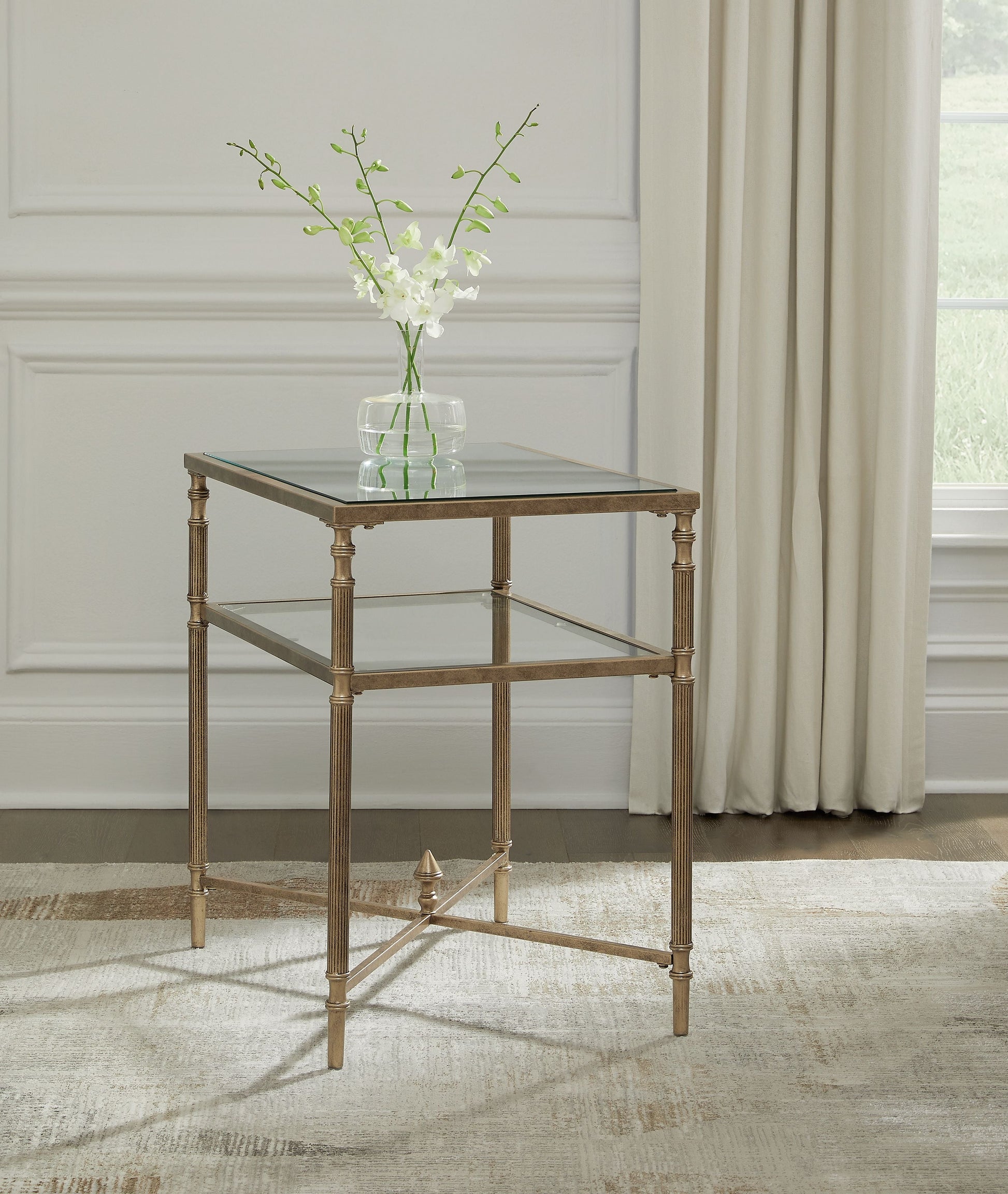 Signature Design by Ashley® Cloverty - Aged Gold Finish - Rectangular End Table | Meri Furniture