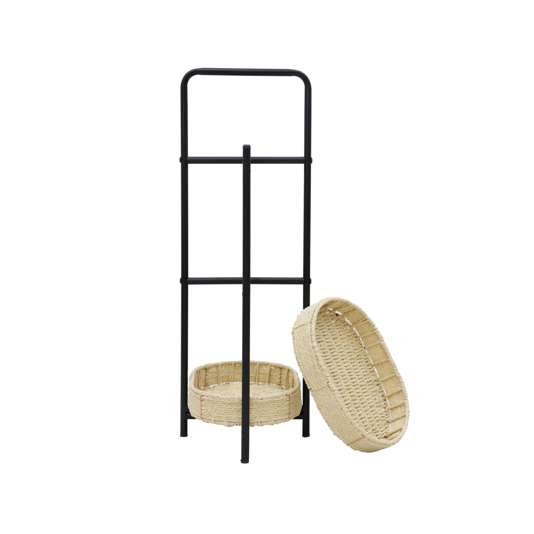 Modern 3 Tier Handwoven Side Table With Oval Organizer
