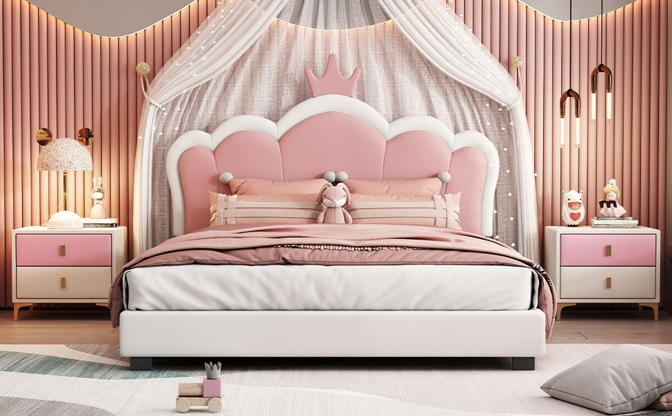 Upholstered Princess Platform Bed With Crown Headboard