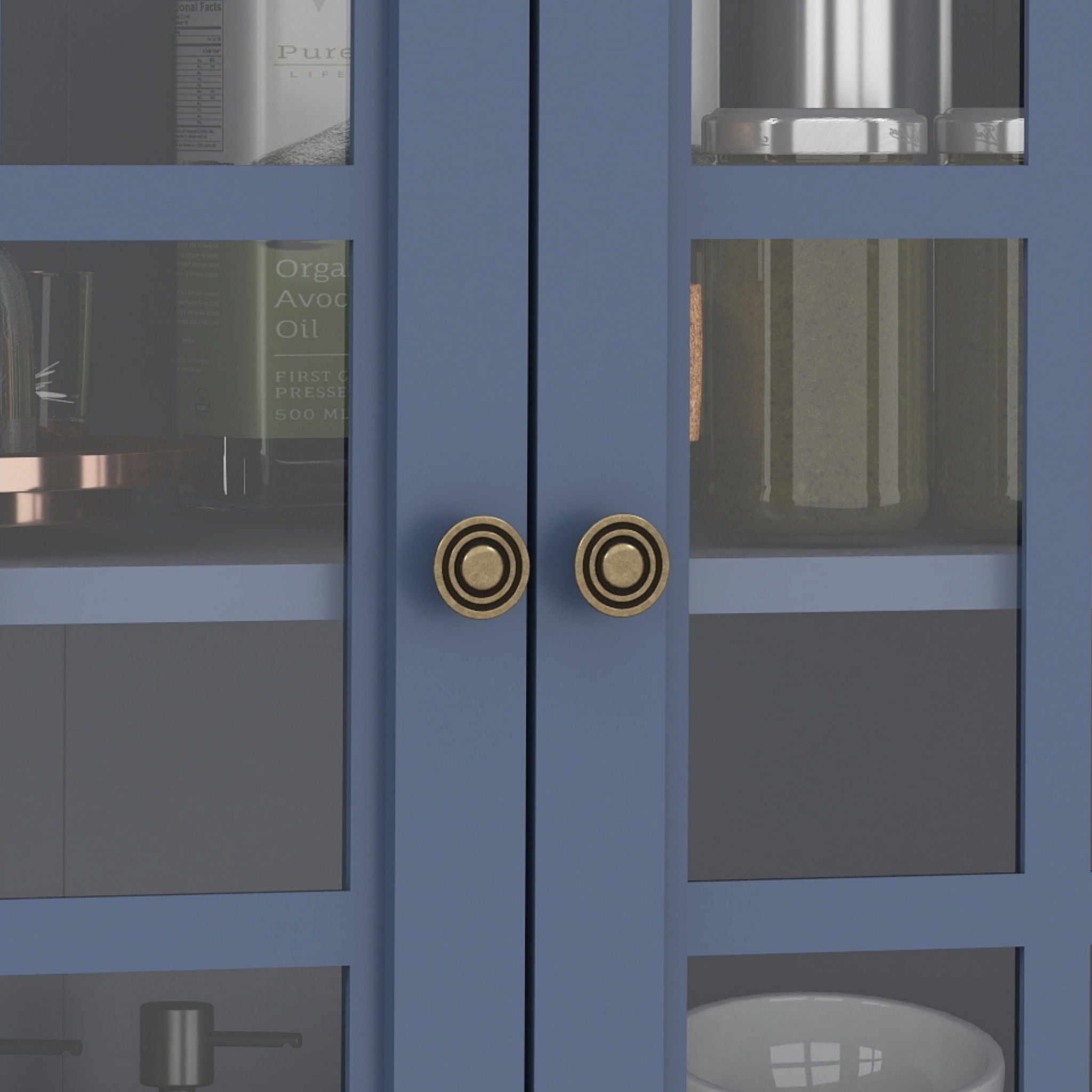 Minimalist Buffet Cabinet With Double Glass Doors And Drawer