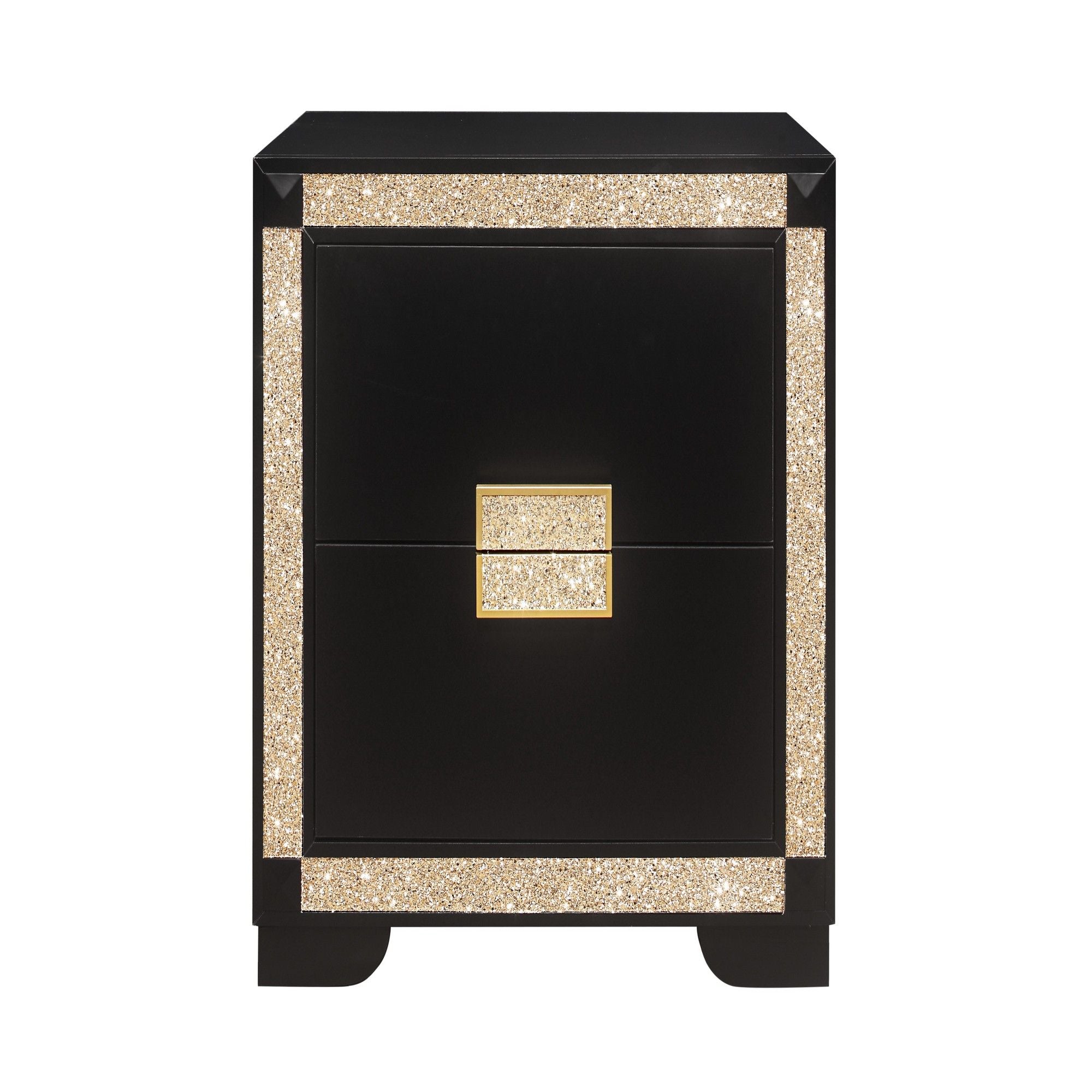Lively - Nightstand With Glitter Detail And Thick Bar Handle Hardware - Black