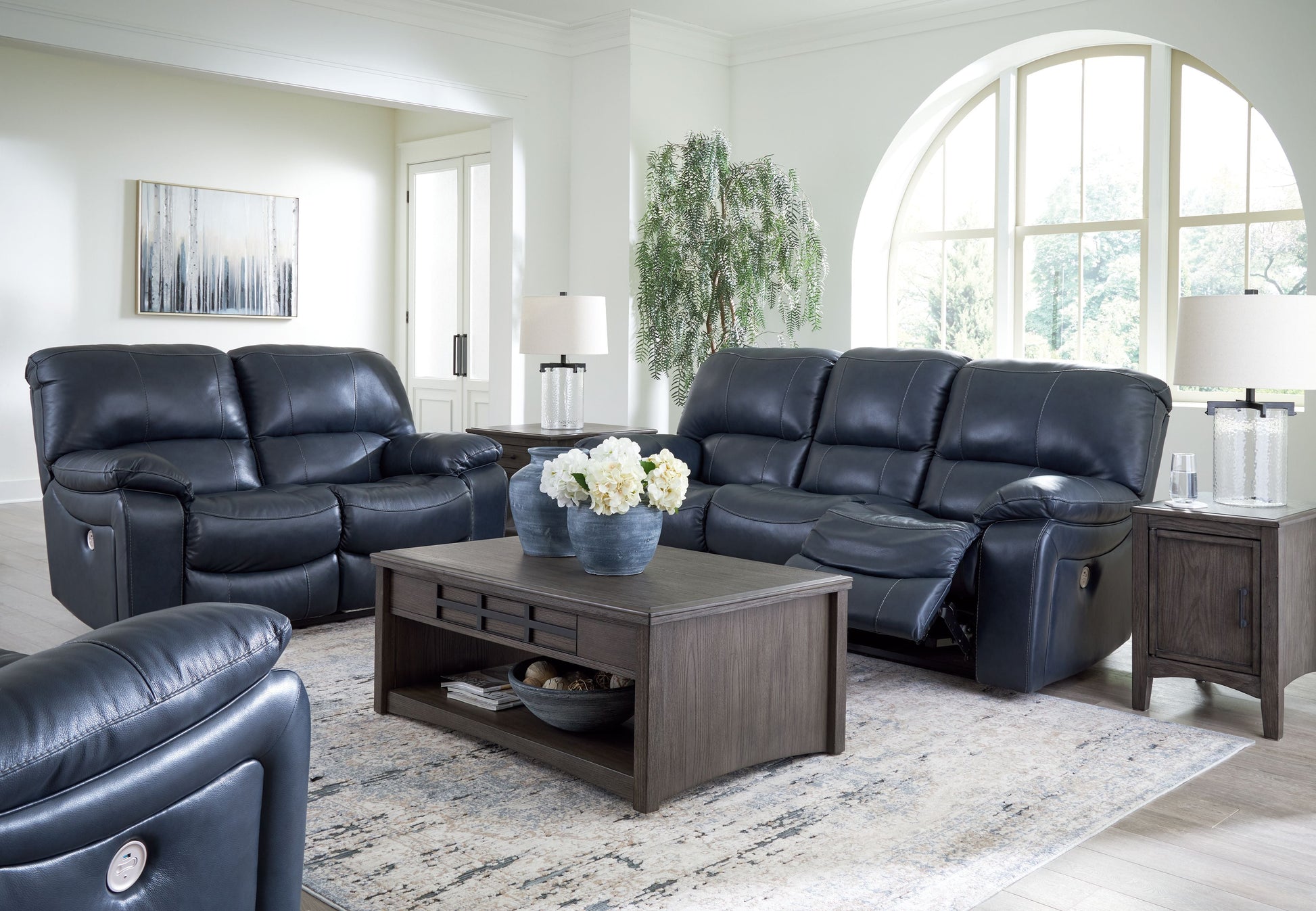 Signature Design by Ashley® Leesworth - Ocean - 3 Pc. - Power Reclining Sofa, Power Reclining Loveseat, Power Rocker Recliner | Meri Furniture