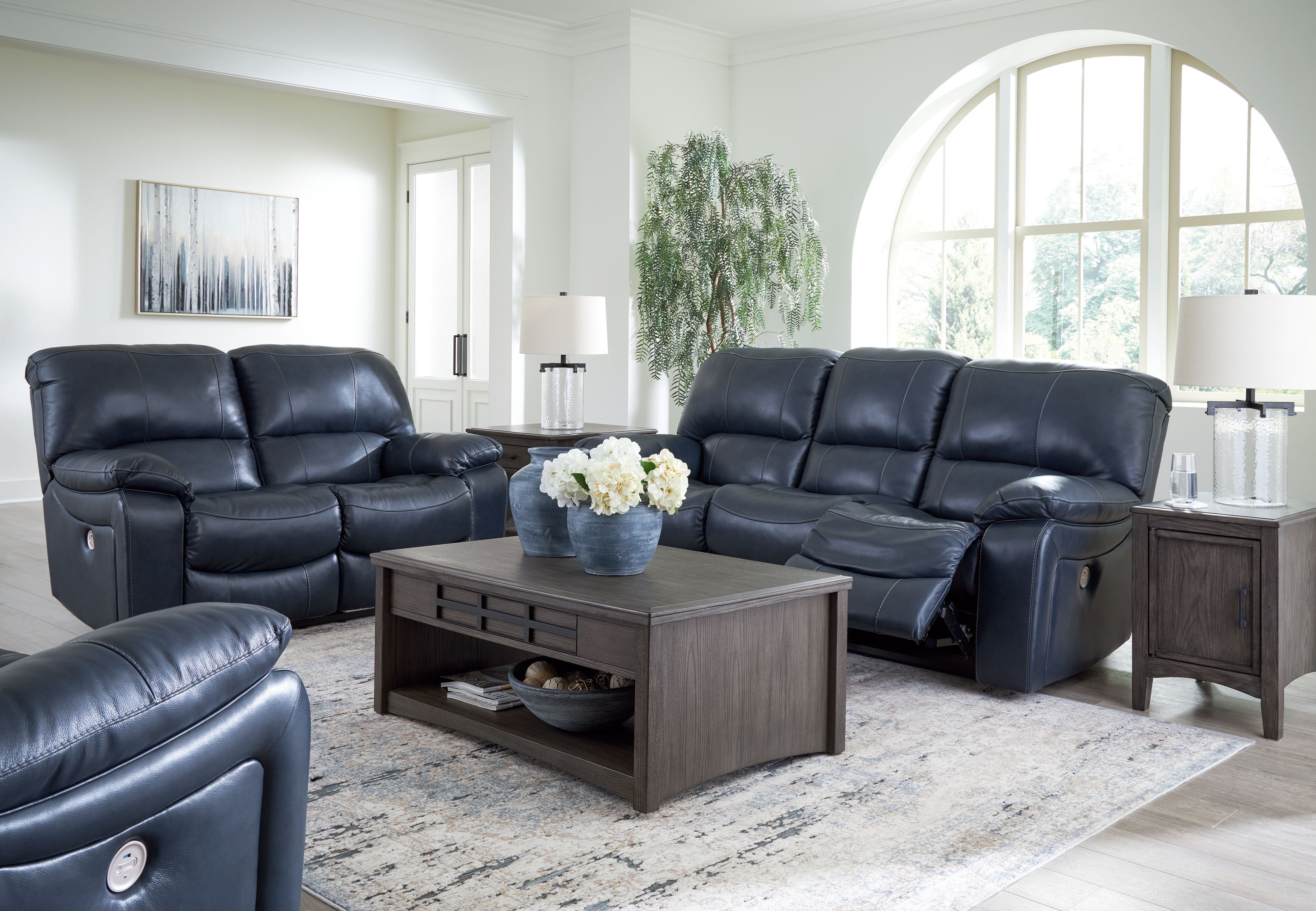 Signature Design by Ashley® Leesworth - Ocean - 3 Pc. - Power Reclining Sofa, Power Reclining Loveseat, Power Rocker Recliner | Meri Furniture